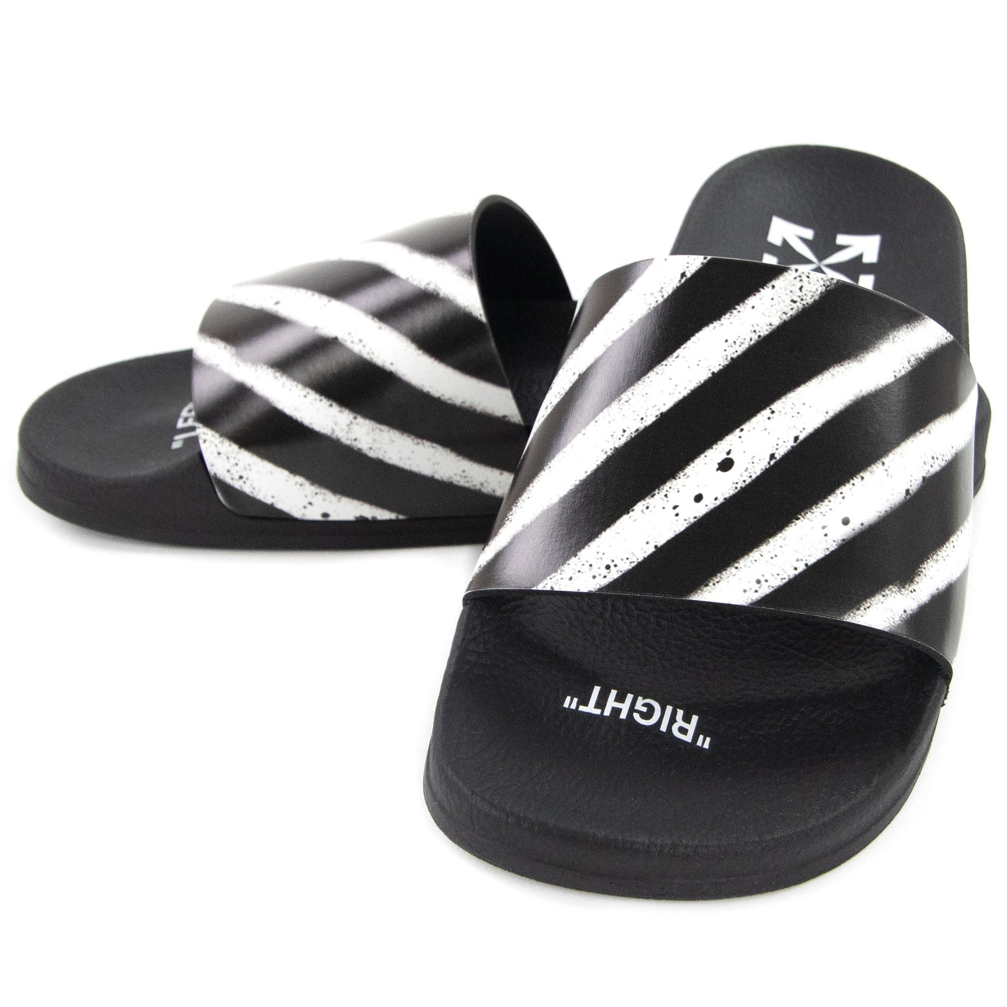 新品 【 OFF-WHITE 】 OFF SPRAY SLIDER 【 41 】 Off White Spray Stripes Sliders Black/white – Onu