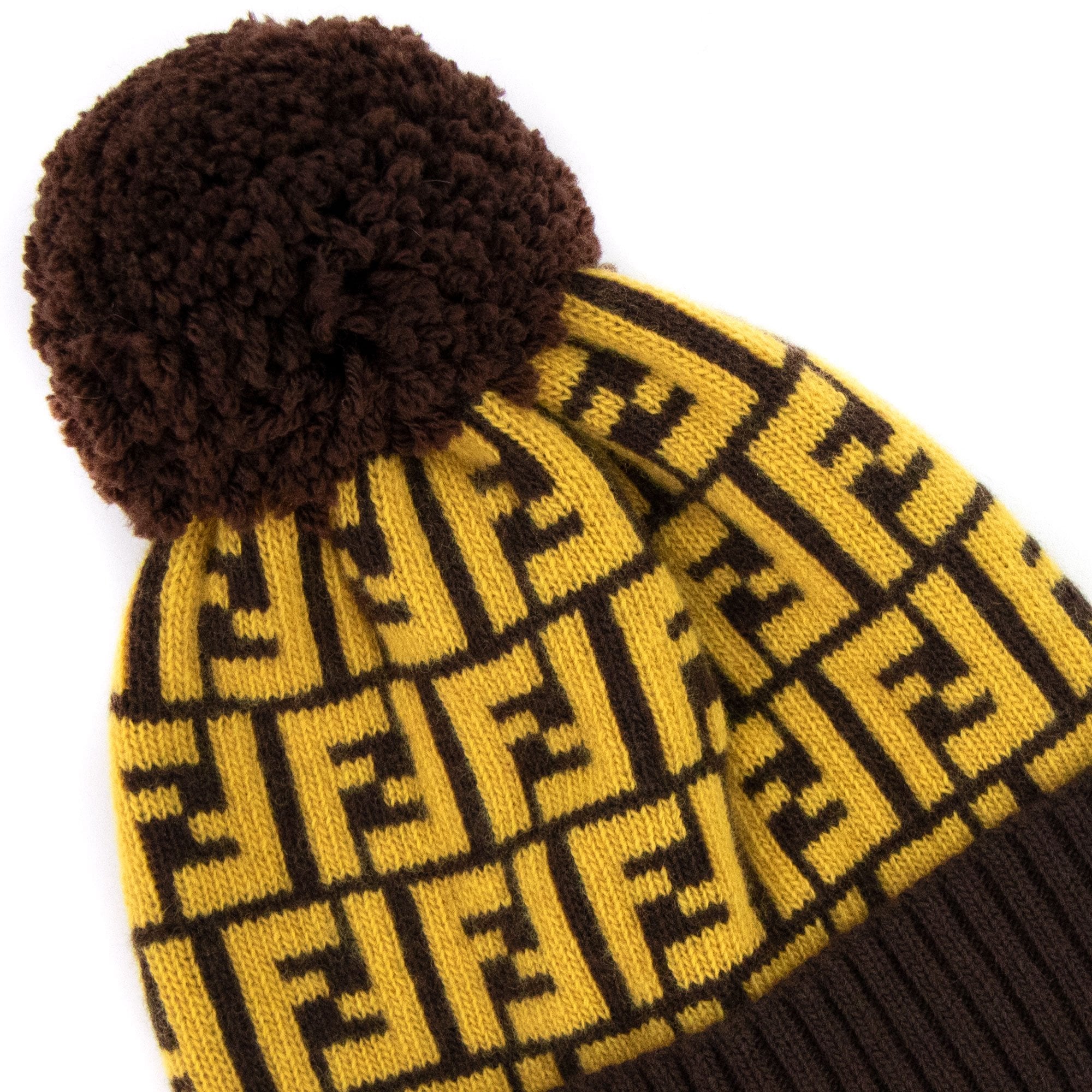 Fendi FF Logo Bobble Hat Yellow