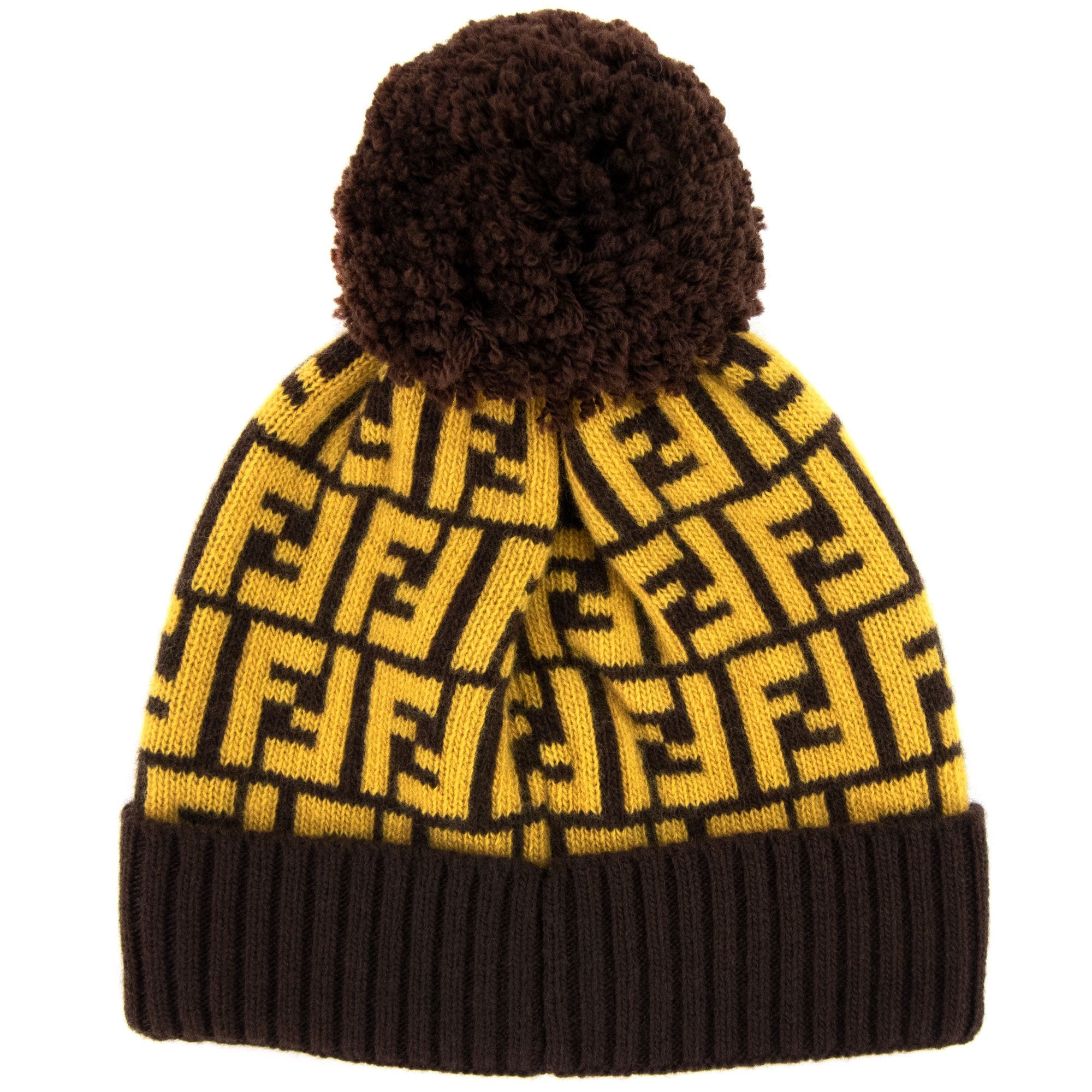 Fendi FF Logo Bobble Hat Yellow