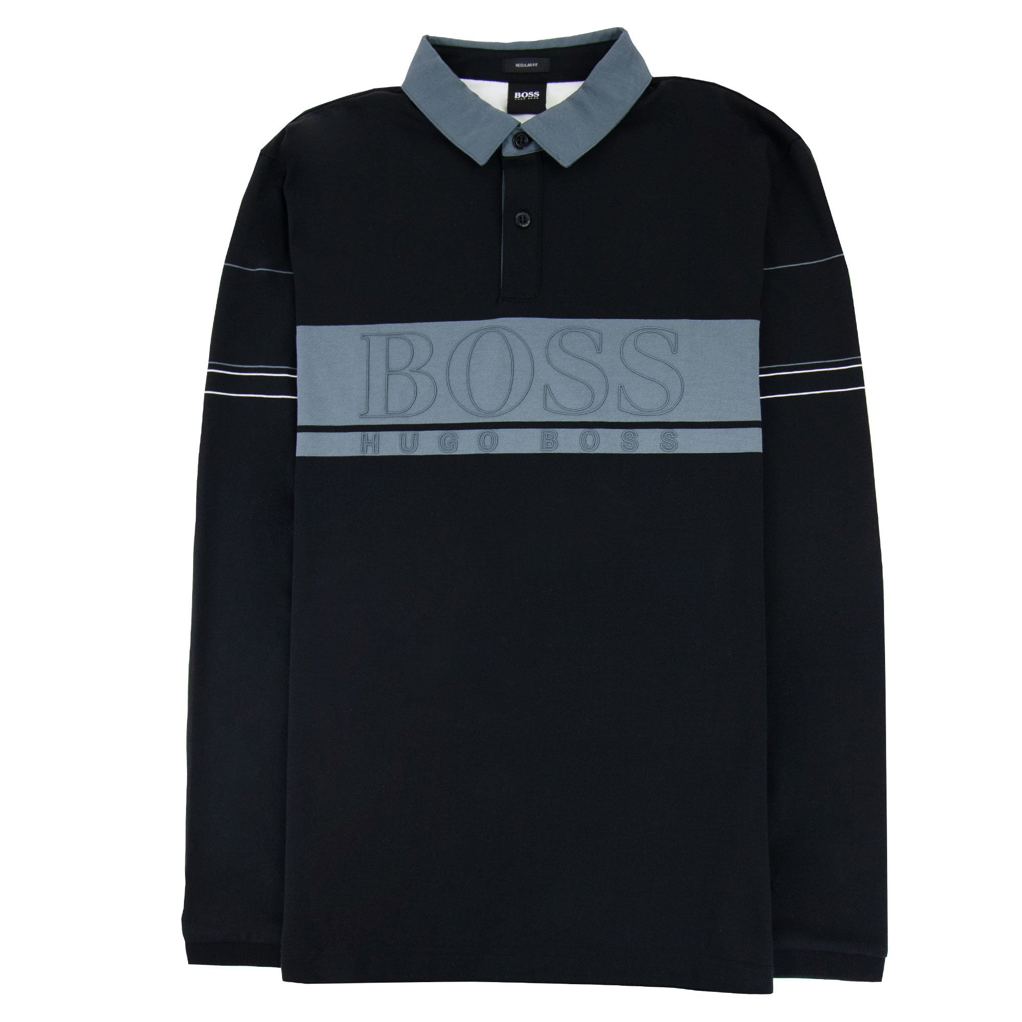 Hugo Boss Plisy 1 Block Logo Long Sleeve Polo Black 001