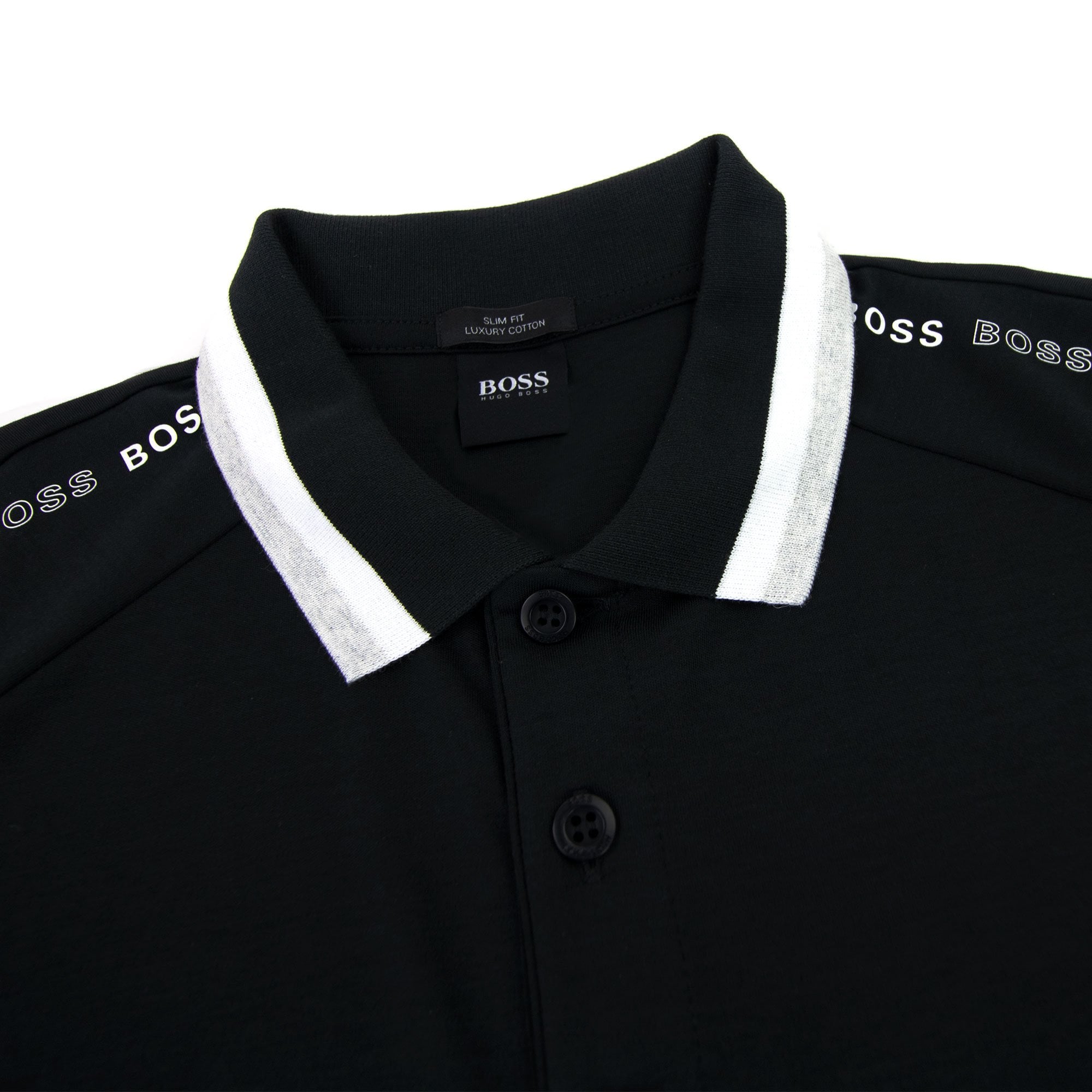 Hugo Boss Paule 2 Stripped Collar Polo Shirt Black 001