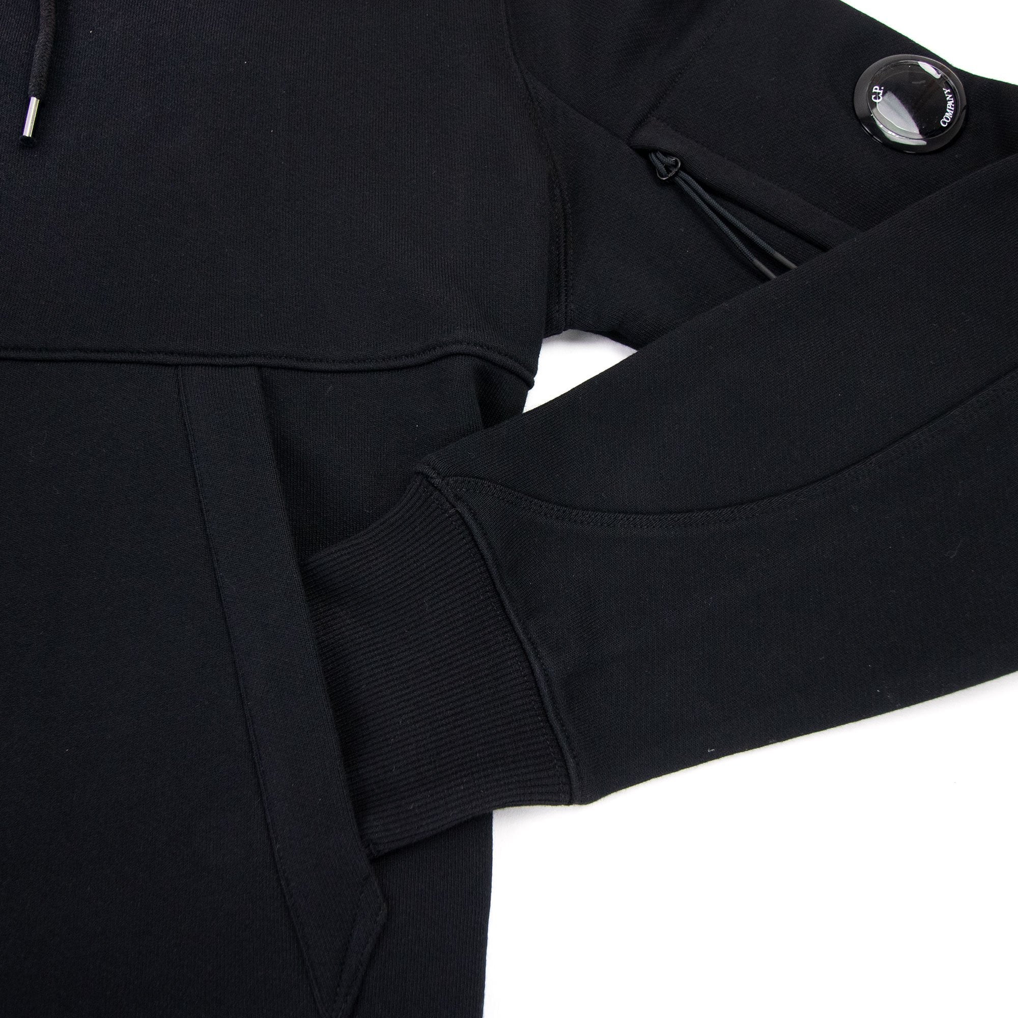CP Company Diagonal Raised Fleece Garment Dyed Lens Hoodie Black 999