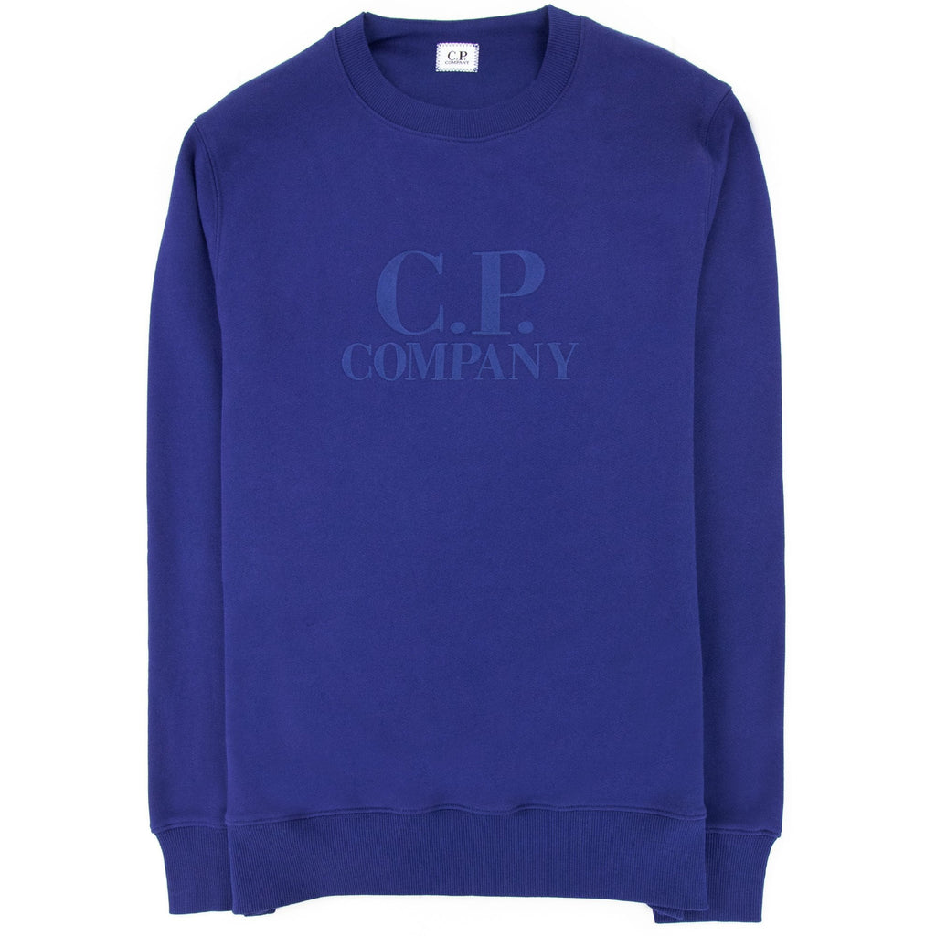 Cp Company Light Fleece Mixed Garment Dyed Logo Sweatshirt Blue 878