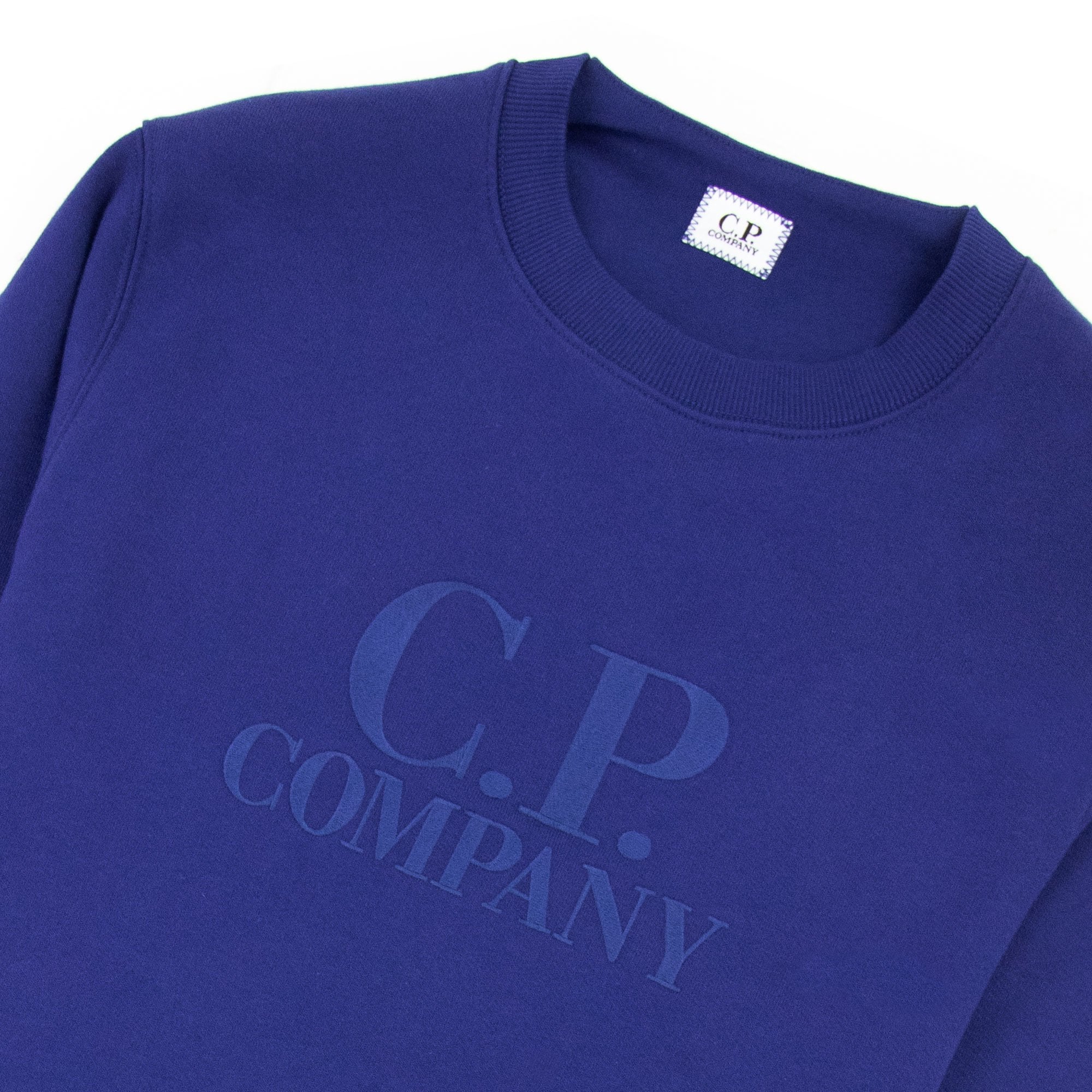 Cp Company Light Fleece Mixed Garment Dyed Logo Sweatshirt Blue 878