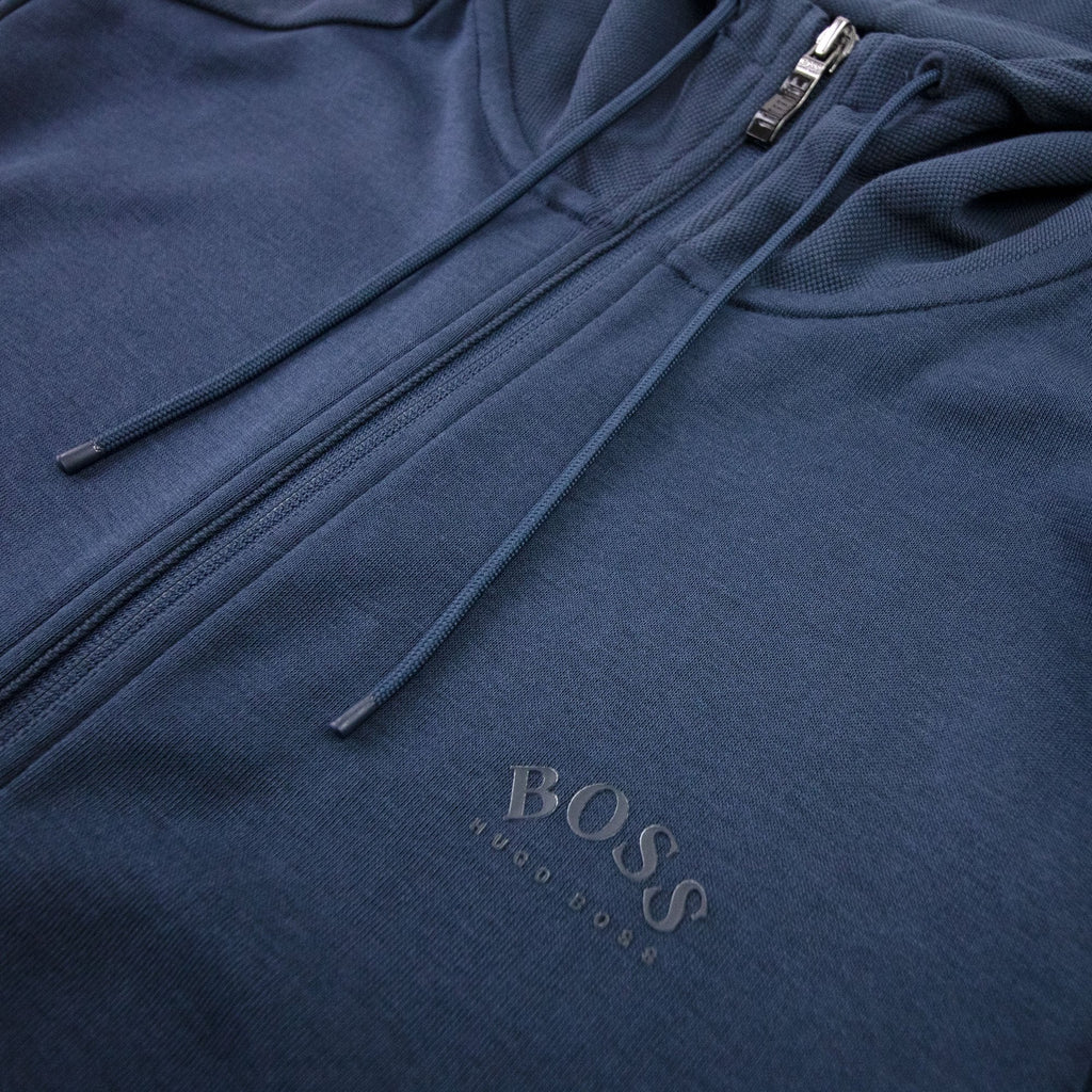 Hugo Boss Saggy Curved Logo Zip Up Sweatshirt Navy 410
