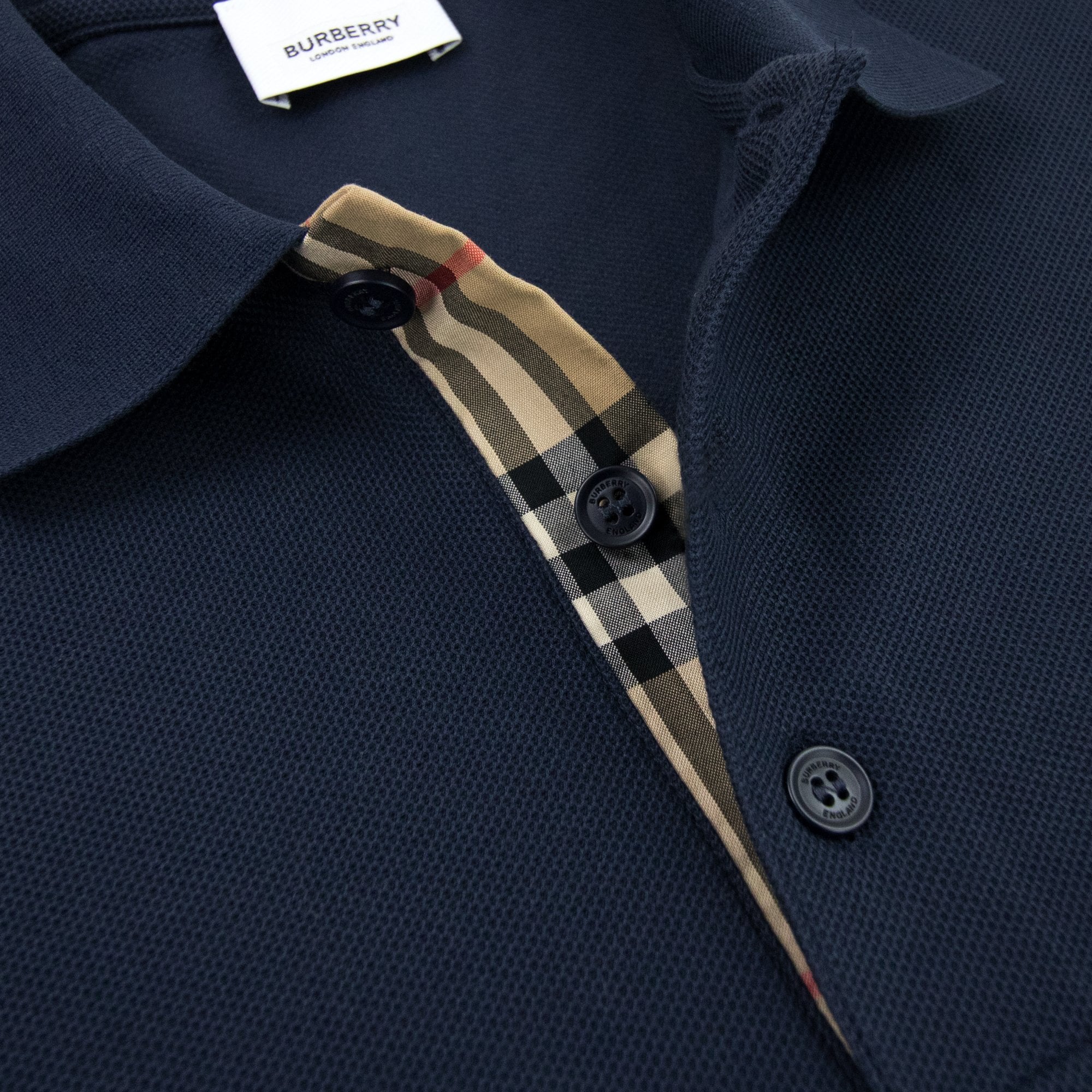 Burberry Monogram Motif Cotton Piqué Polo Navy