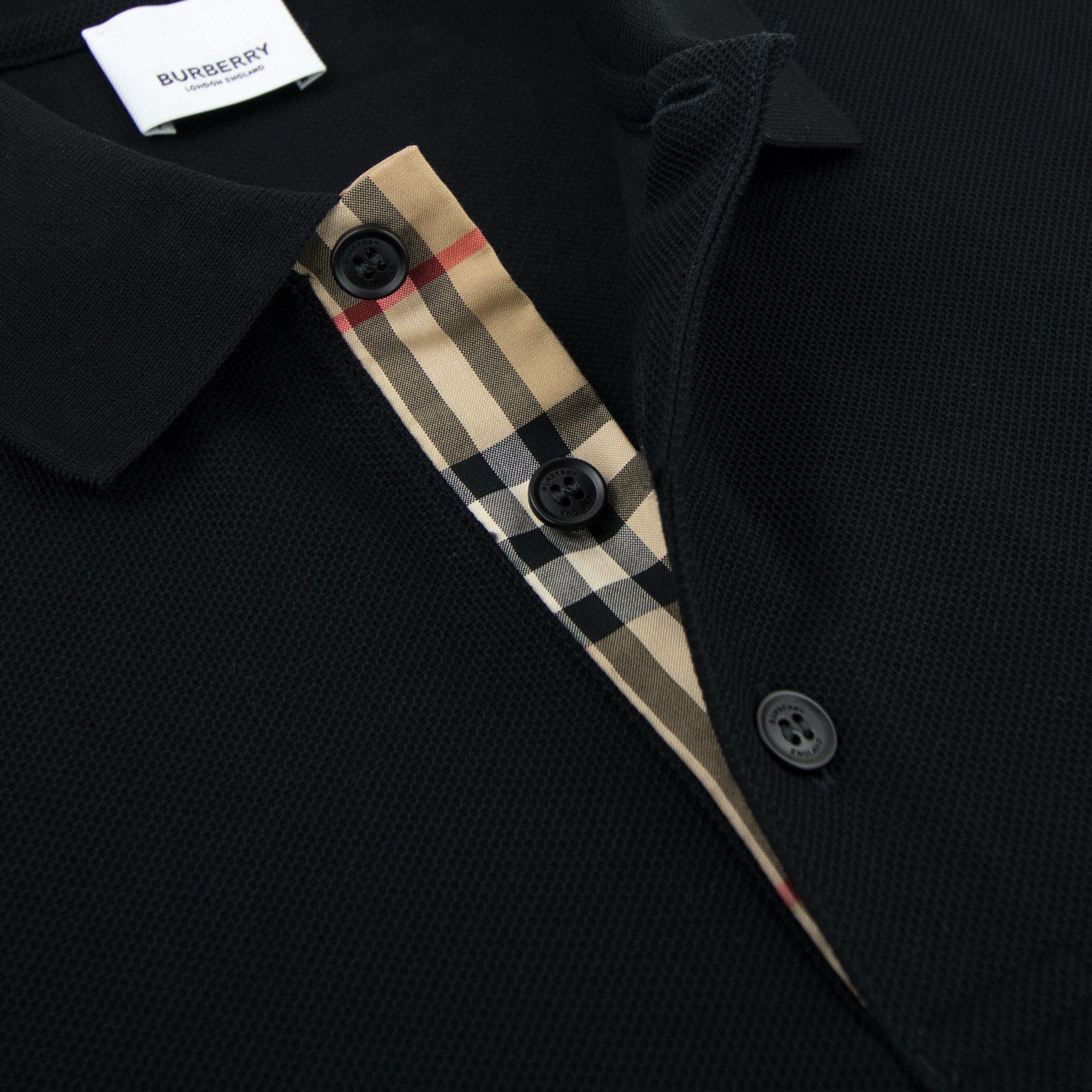 Burberry Monogram Motif Cotton Piqué Polo Black