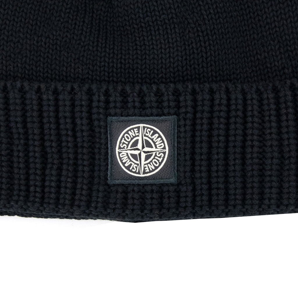 Stone Island Junior N01a7 Knit Patch Logo Beanie Black V0029