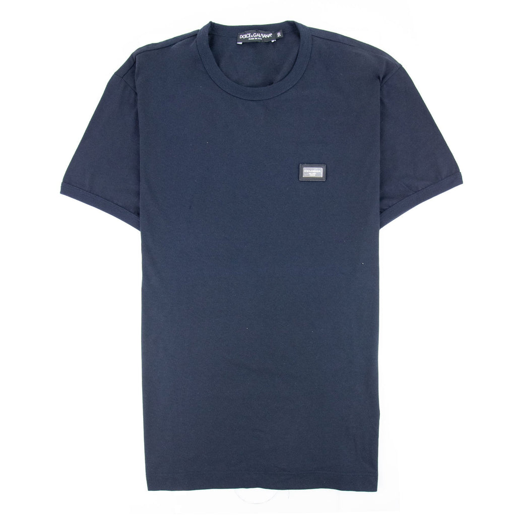 Dolce & Gabbana Metal Logo Round Neck T-shirt Navy Blue Bo665