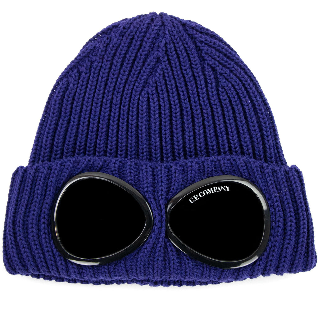 CP Company Extra Fine Merino Wool Goggle Beanie Blue 878