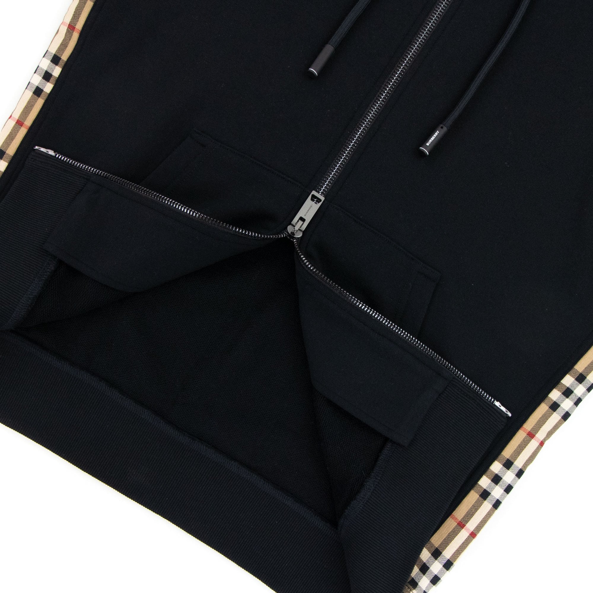 Burberry Vintage Check Panel Cotton Hooded Top Black