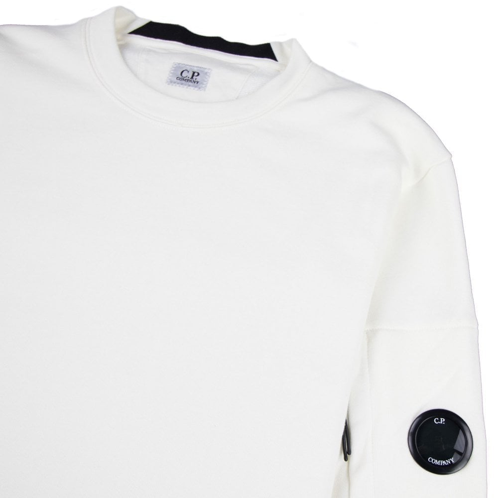 Cp Company Diagonal Raised Fleece Lens Crew Sweatshirt White 103