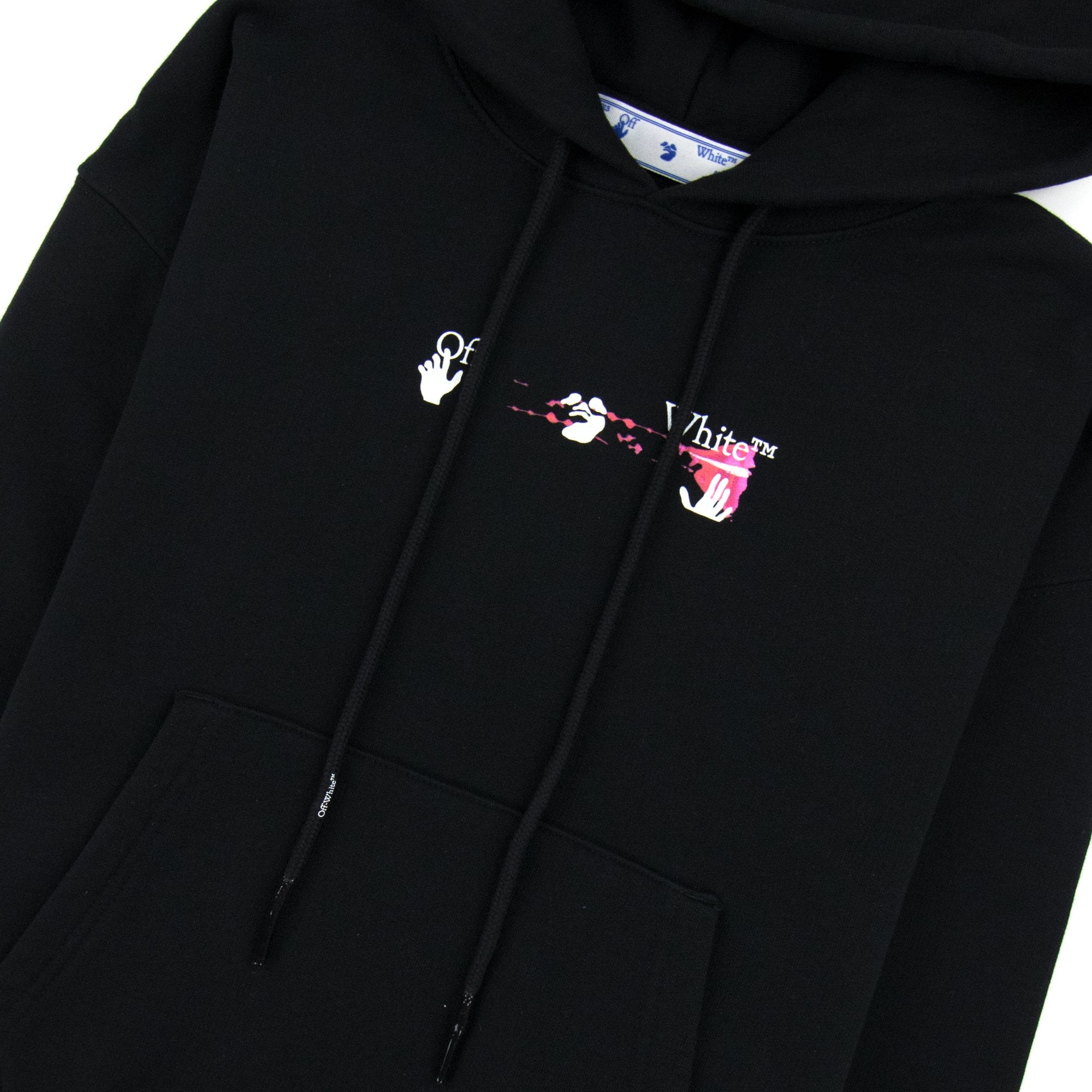 Off White Acrylic Arrow Over Hooded Sweatshirt Black Fuchsia