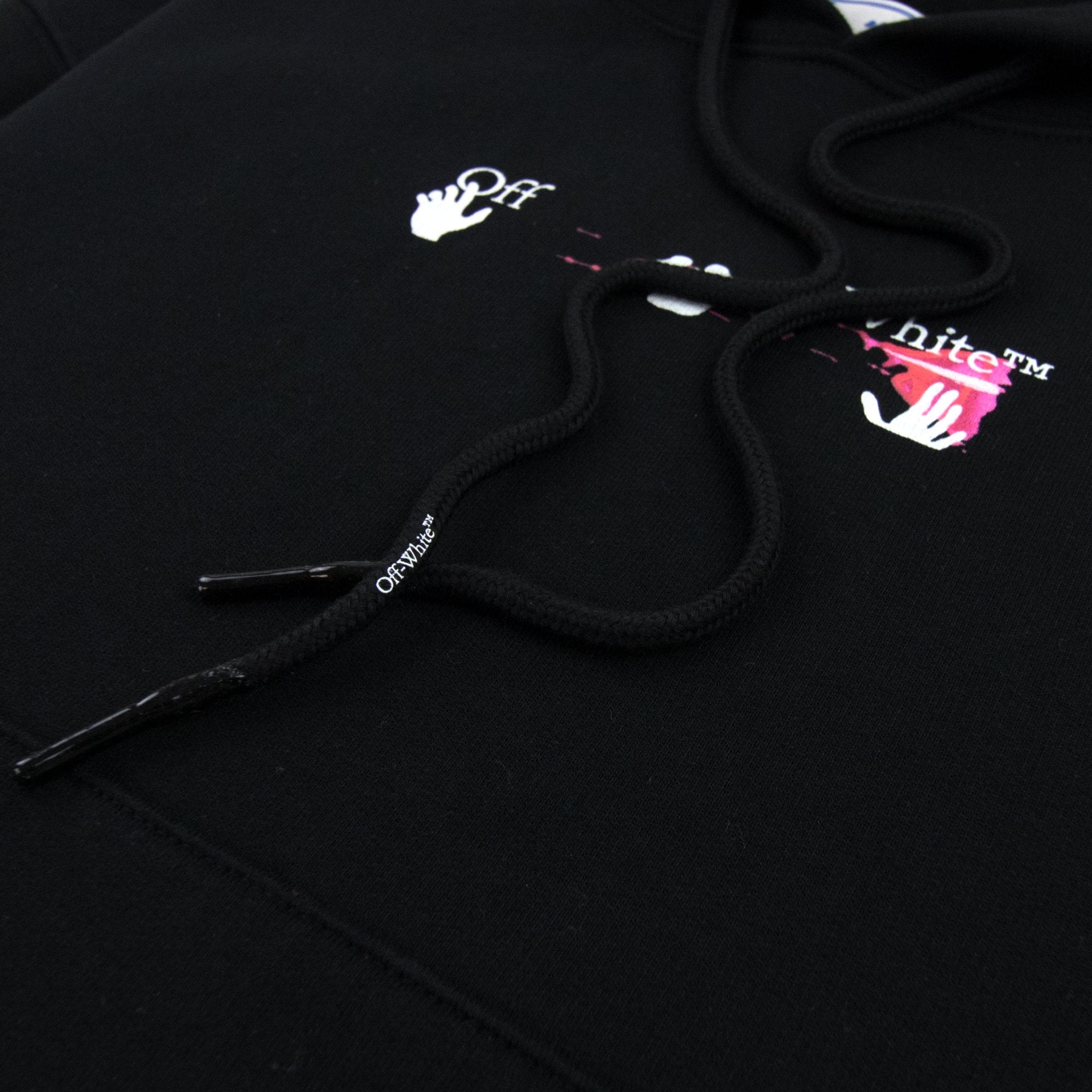 Off White Acrylic Arrow Over Hooded Sweatshirt Black Fuchsia