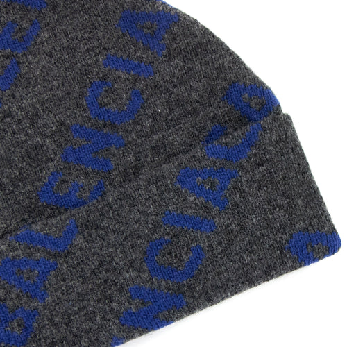 Balenciaga Logo All Over Beanie Dark Grey