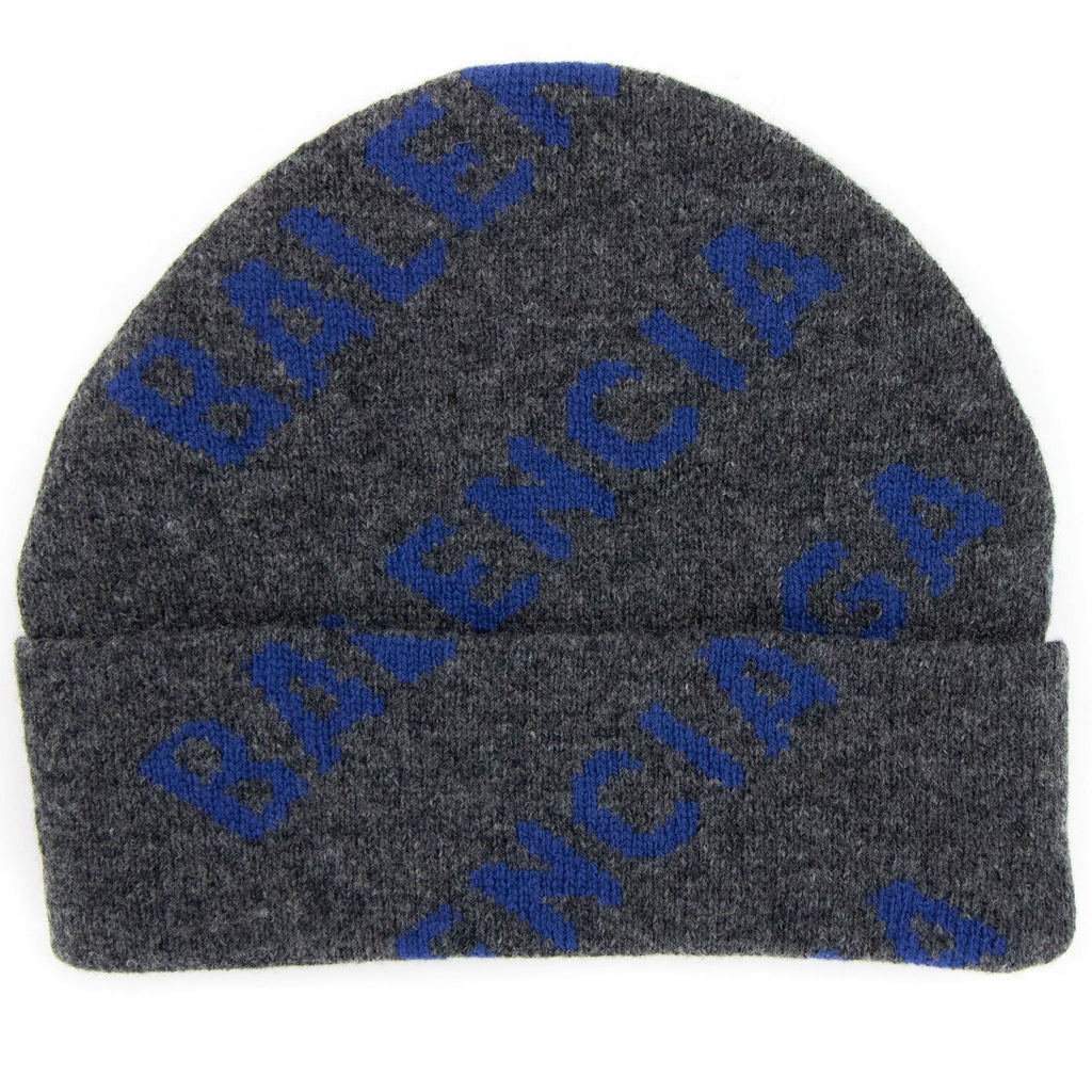Balenciaga Logo All Over Beanie Dark Grey