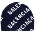 Balenciaga Logo All Over Beanie Navy