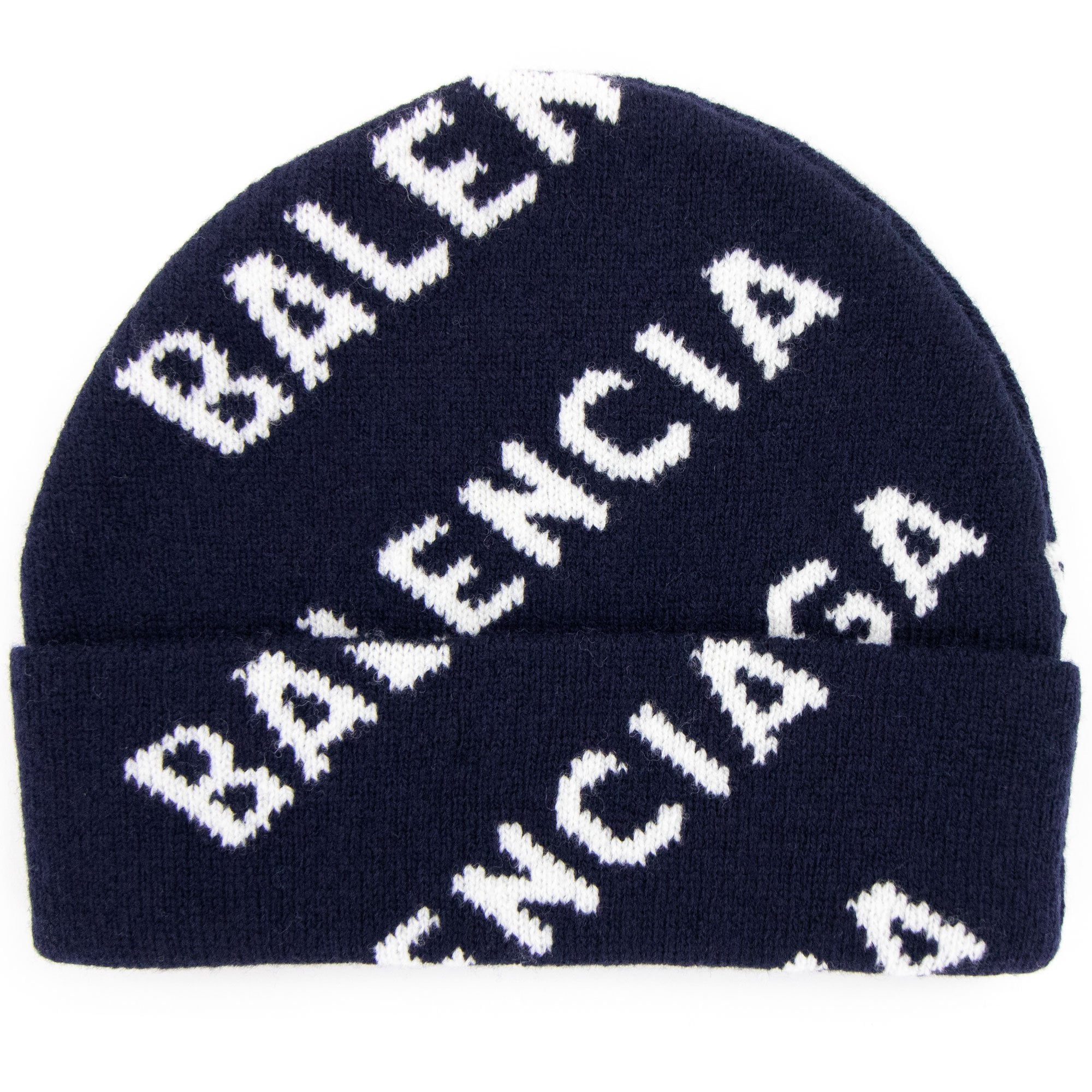 Balenciaga Logo All Over Beanie Navy