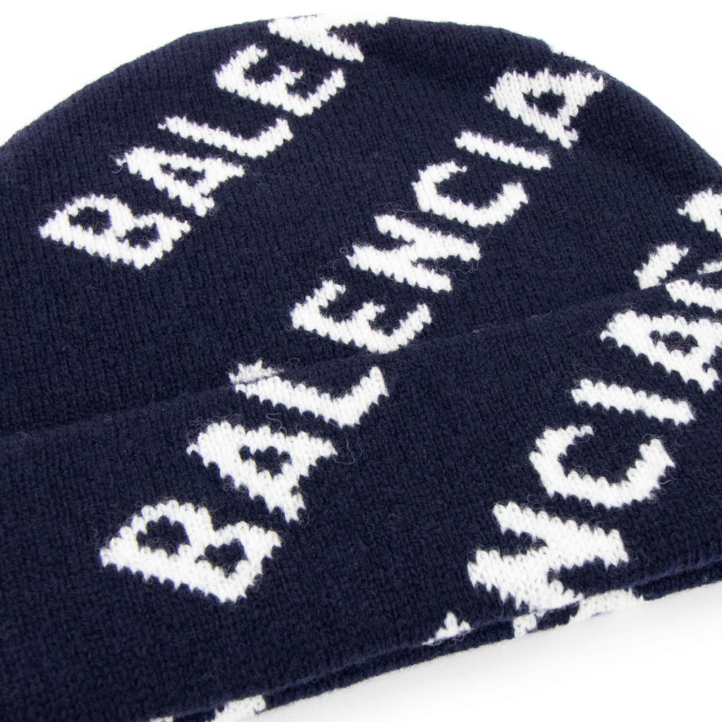 Balenciaga Logo All Over Beanie Navy