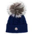 Moncler Cable Knit Pom Pom Beanie Blue