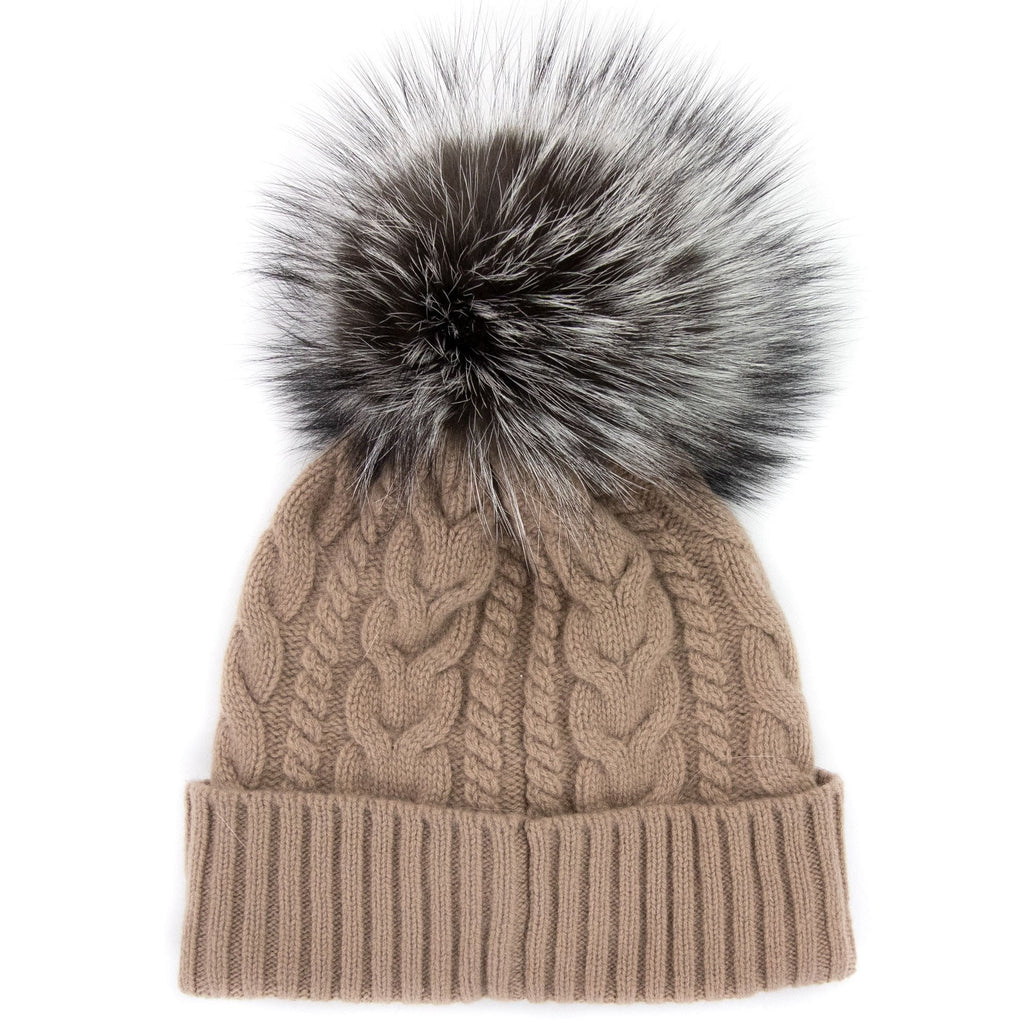 Moncler Cable Knit Pom Pom Beanie Beige
