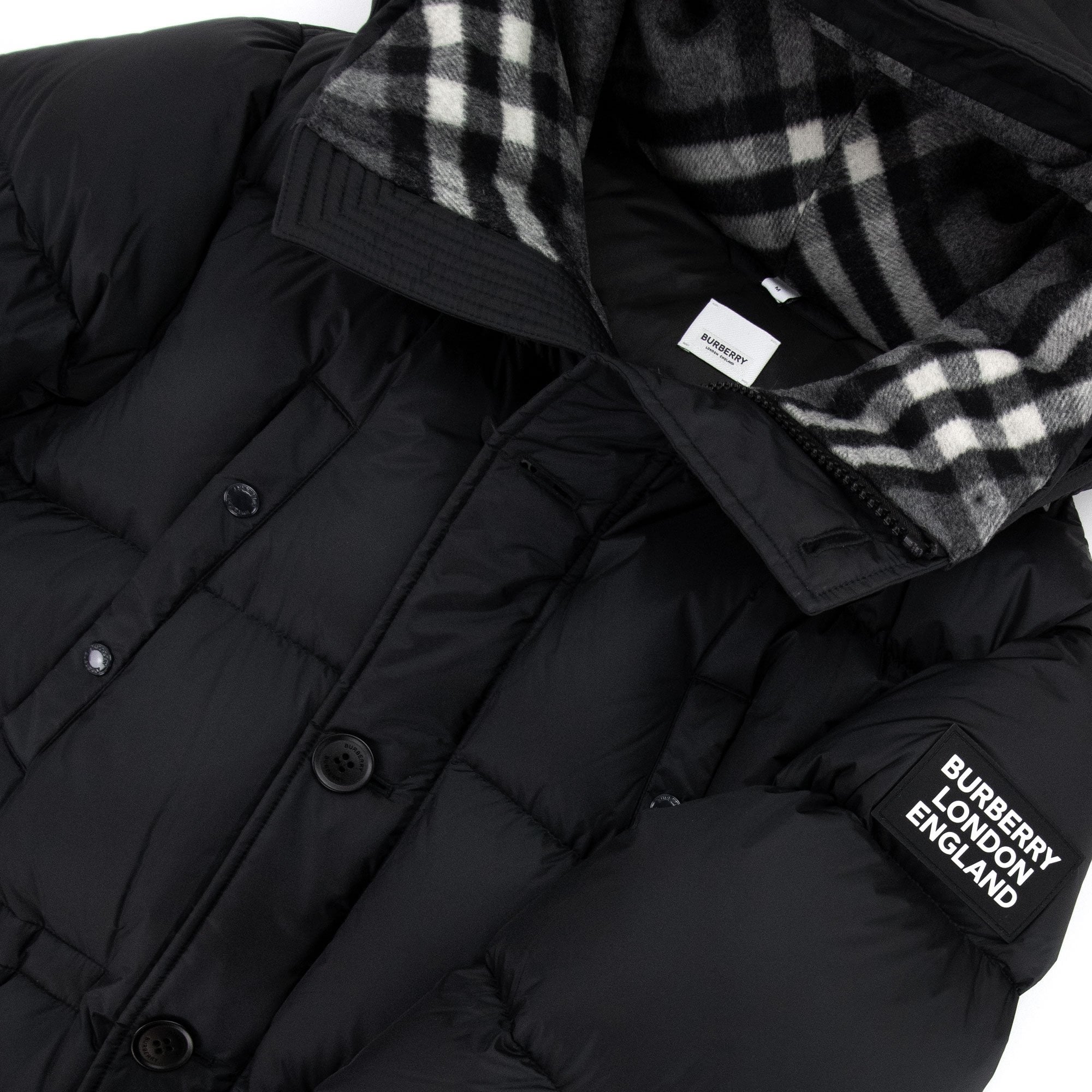 Burberry Logo Detail Hooded Puffer Coat Black