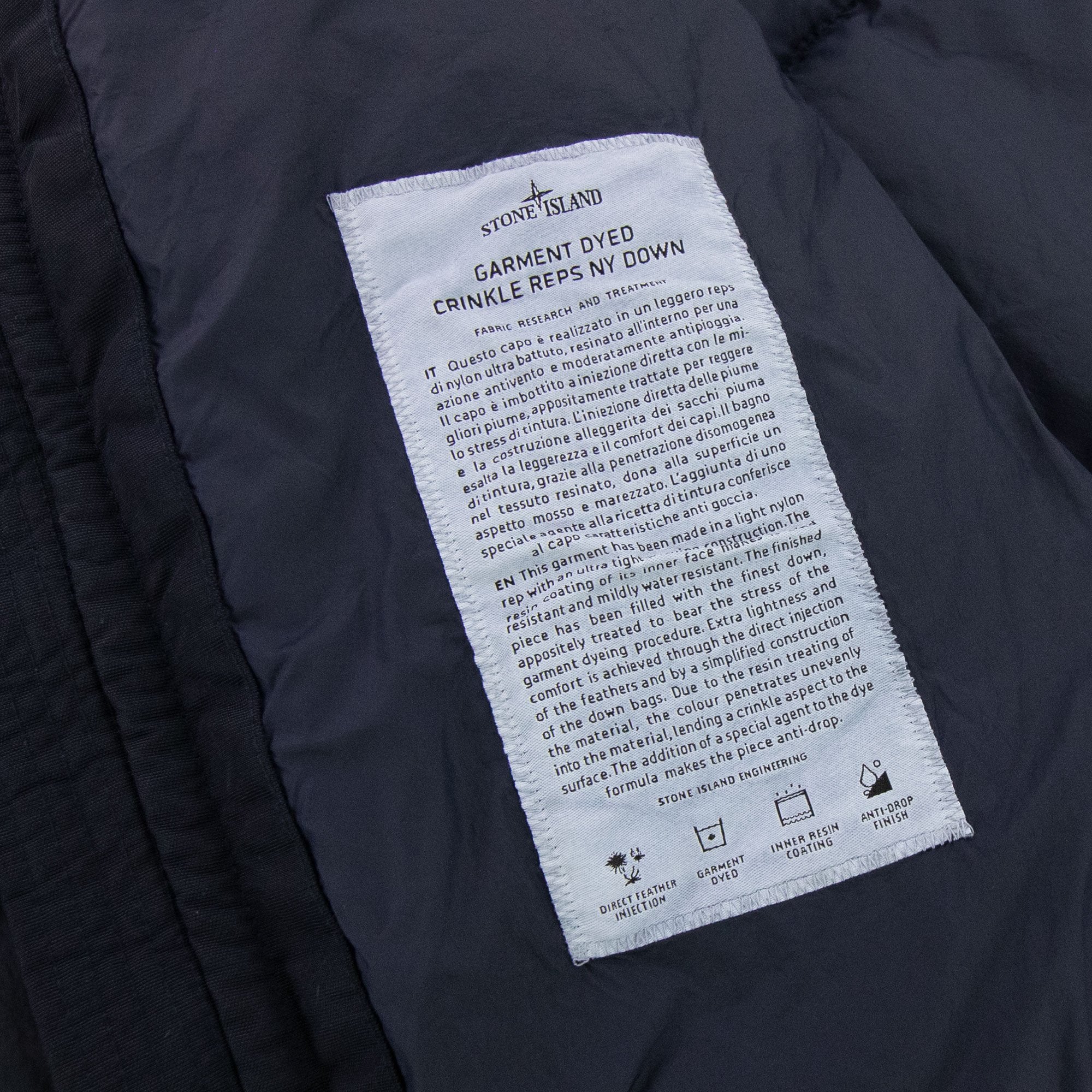 Stone Island 40123 Garment Dyed Crinkle Reps Ny Down Tc Jacket Navy V0020