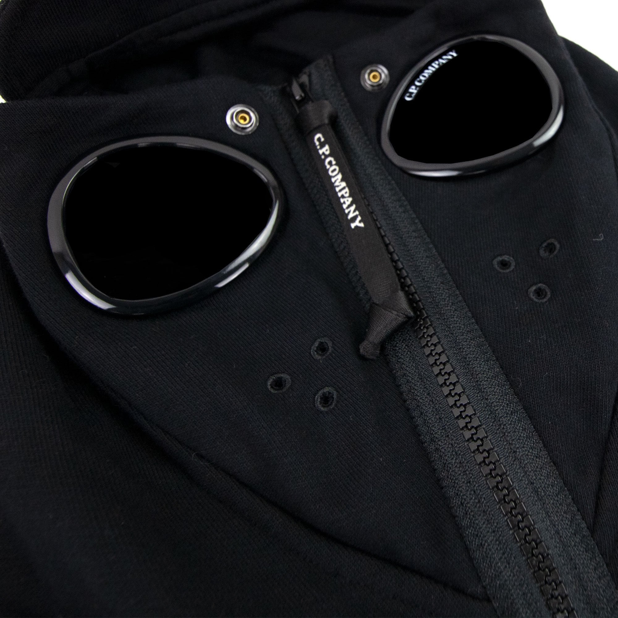 Cp Company Front Goggle Diagonal Fleece Hoody Black 999