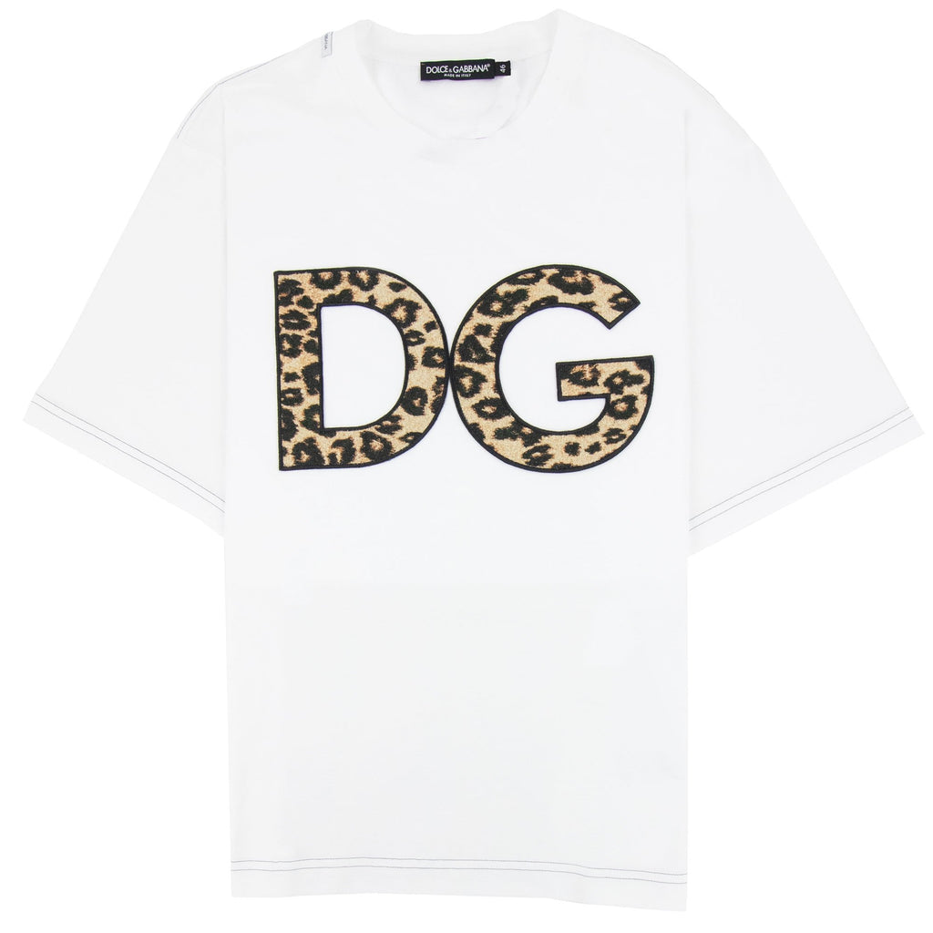 Dolce & Gabbana Dg Patch Leopard Print T Shirt White W0800