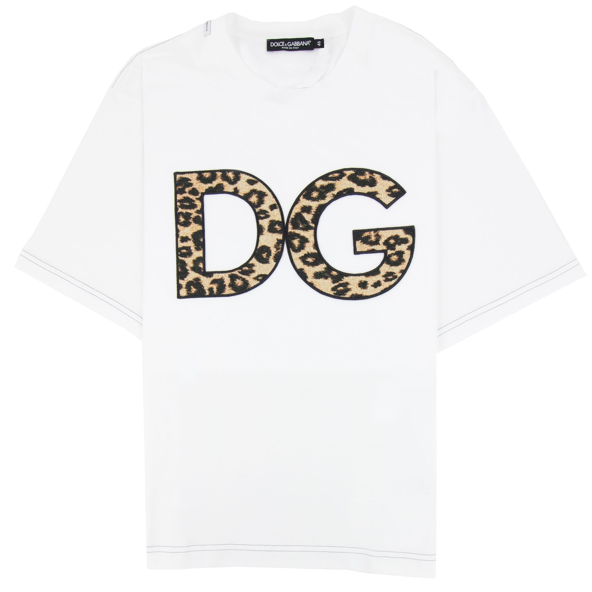 Dolce & Gabbana Dg Patch Leopard Print T Shirt White W0800