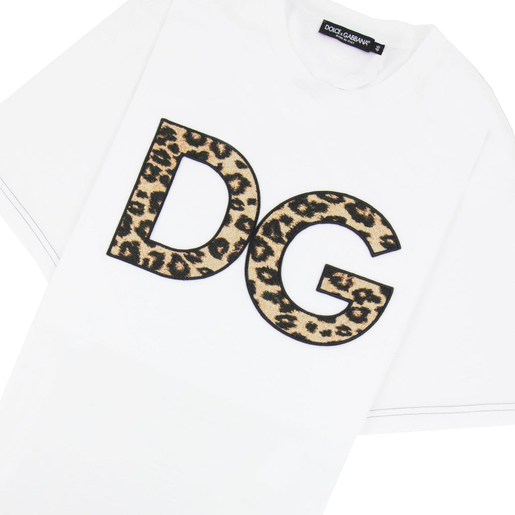 Dolce & Gabbana Dg Patch Leopard Print T Shirt White W0800