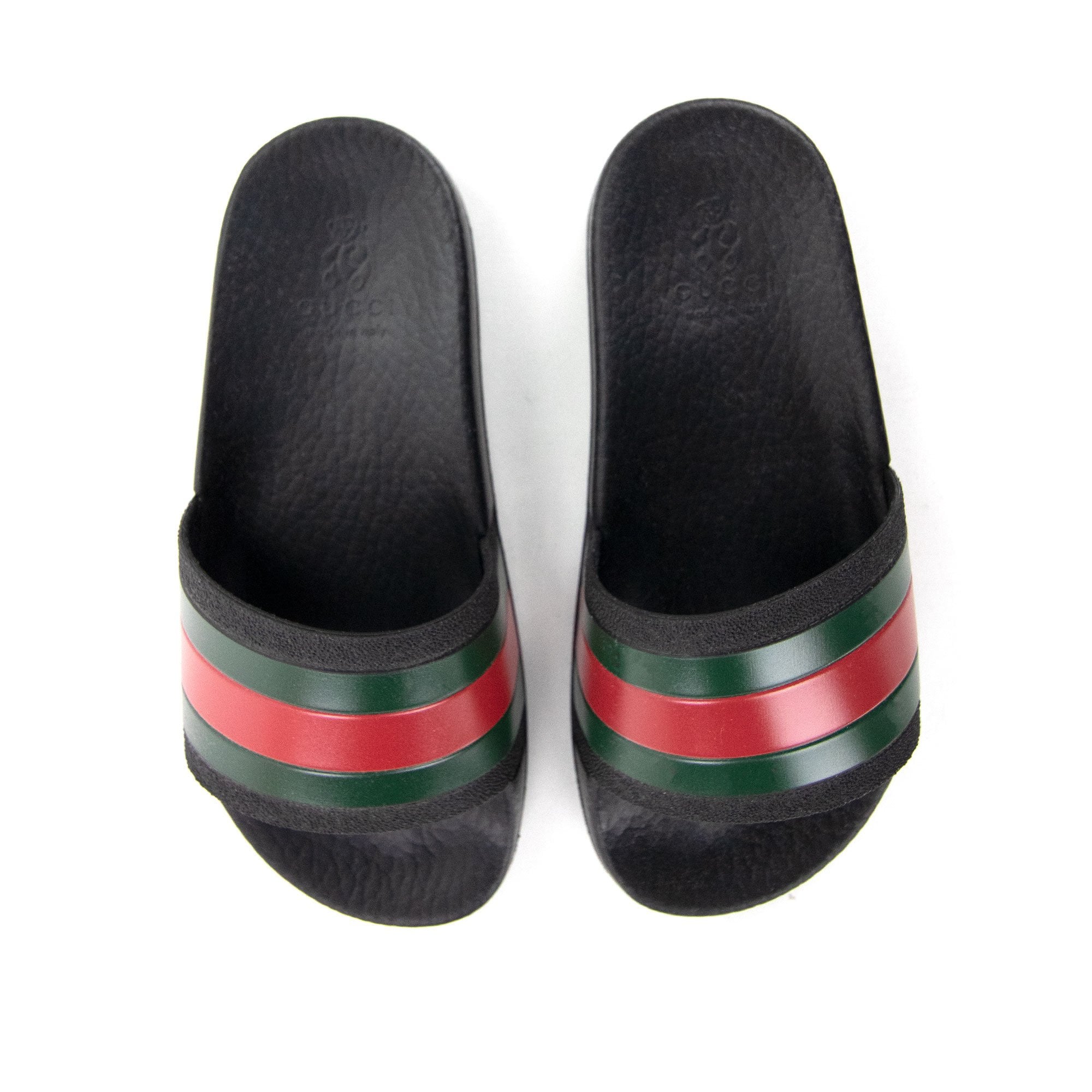Gucci Junior Web Leather Sliders Black 1098