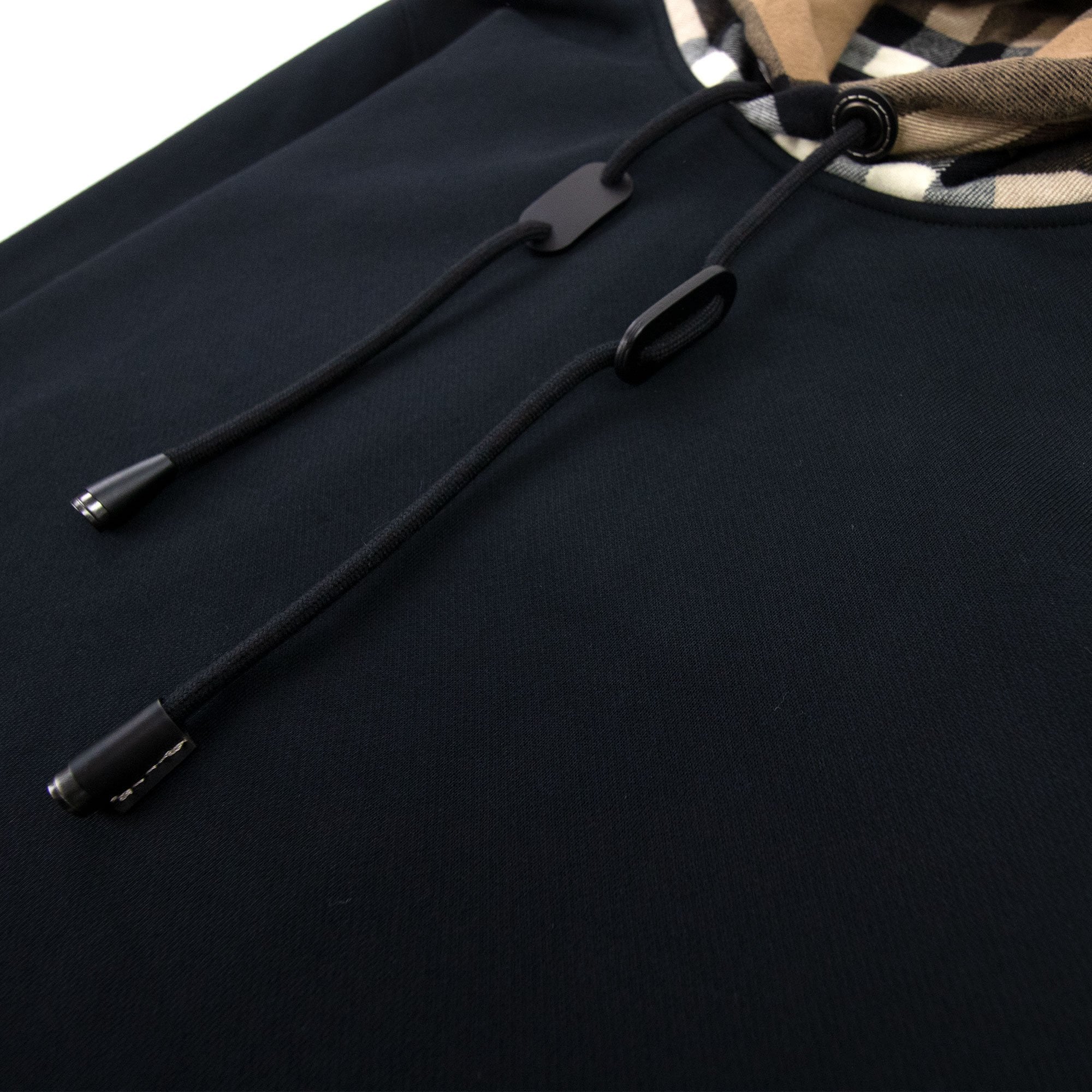 Burberry Check Hood Cotton Blend Hoodie Black
