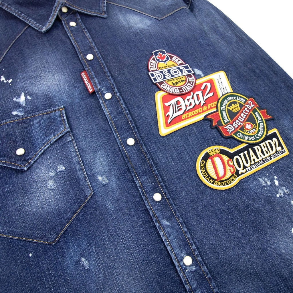 Dsquared2 Dark Dropped Military Denim Shirt Blue