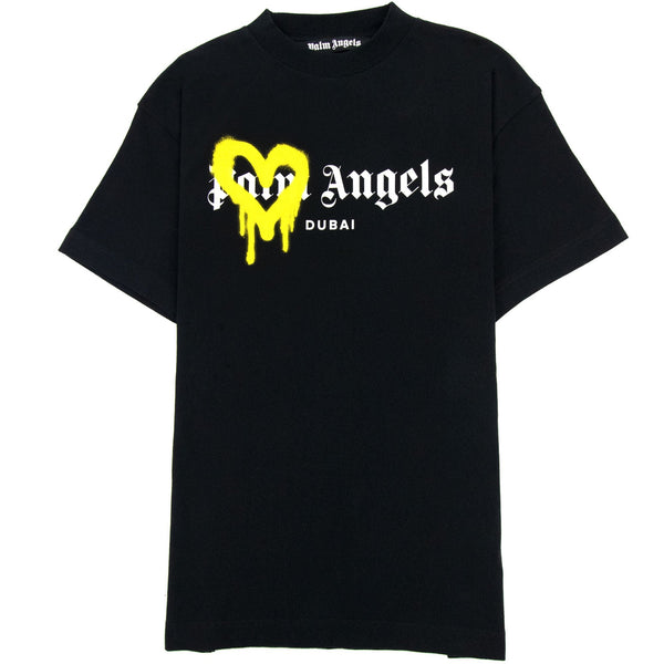 Palm Angels Dubai Heart Sprayed T Shirt Black/yellow | ONU – Onu
