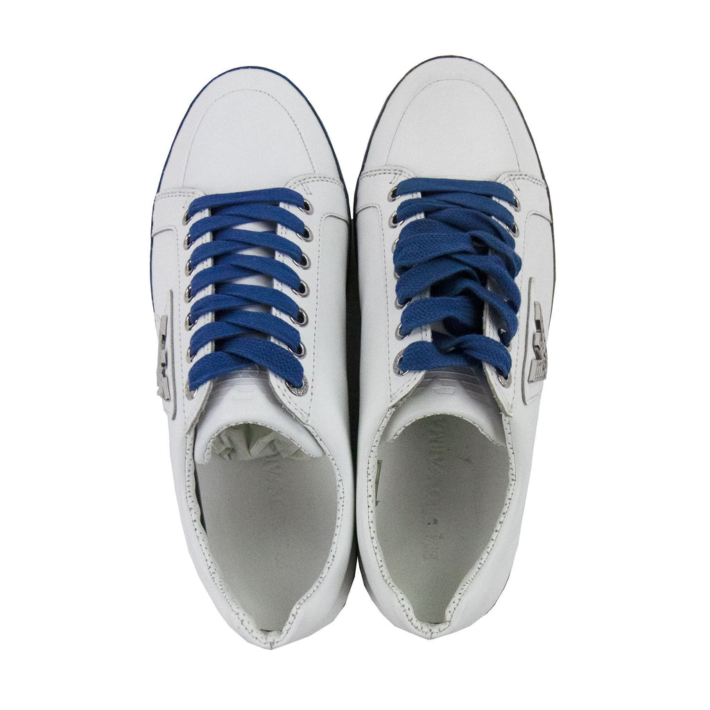 Emporio Armani Metal Eagle Logo Low Trainers Bianco/bluette