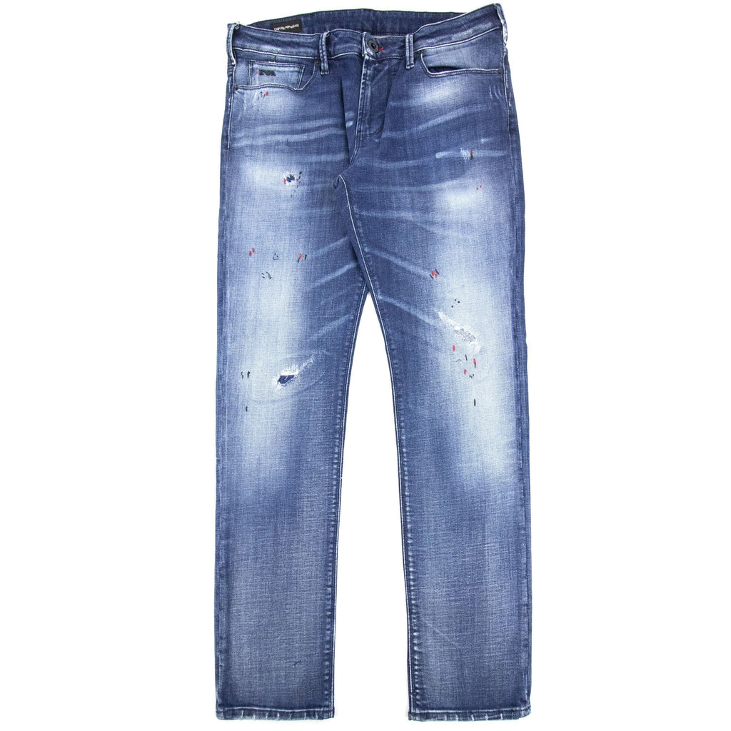 Emporio Armani J06 Rips & Splatters Slim Fit Denim Jeans Denim Blue 0942