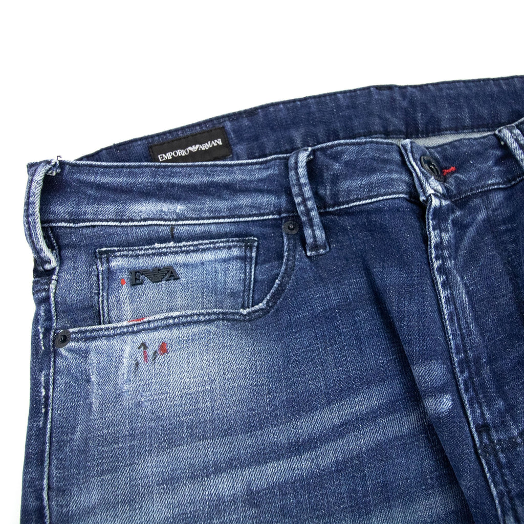 Emporio Armani J06 Rips & Splatters Slim Fit Denim Jeans Denim Blue 0942