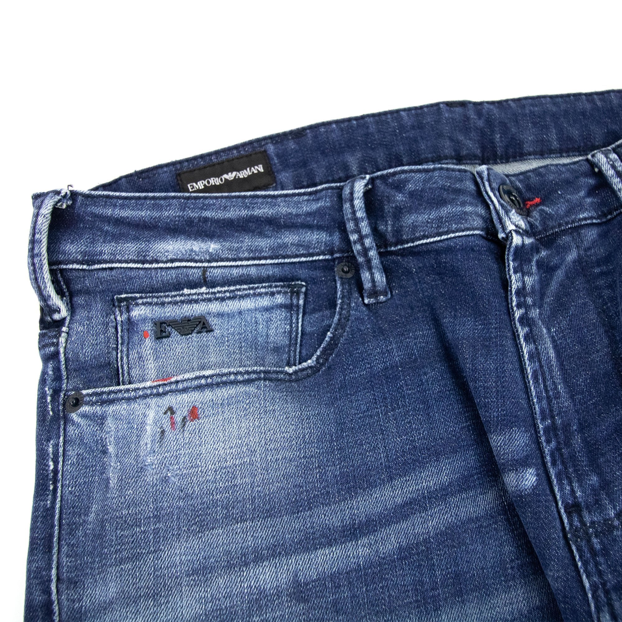 Emporio Armani J06 Rips & Splatters Slim Fit Denim Jeans Denim Blue 0942