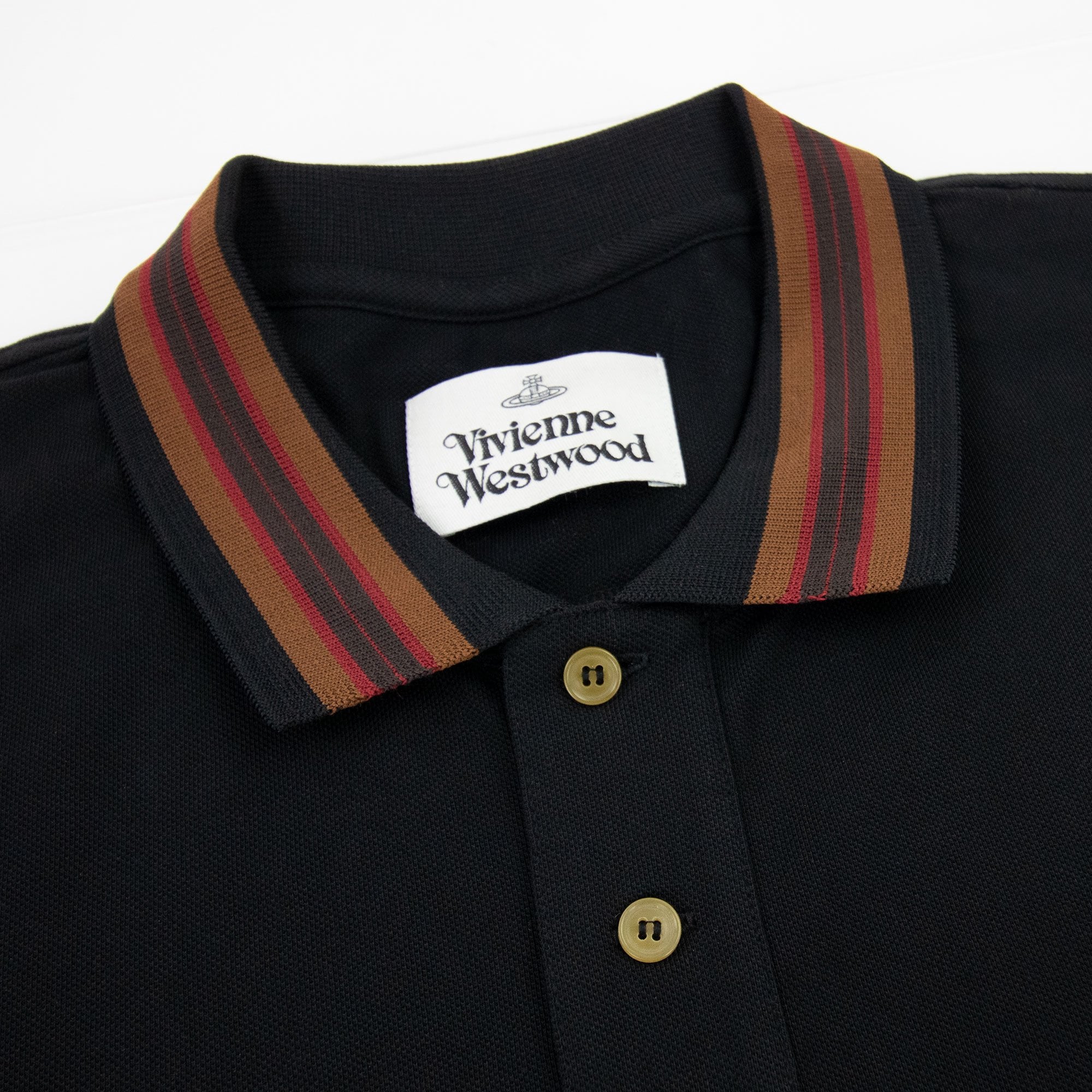 Vivienne Westwood Classic Polo Brown Stripe Collar Black