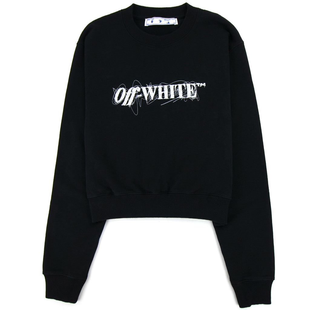 Off White Women Pen Logo Crop Crewneck Sweatshirt Black/white