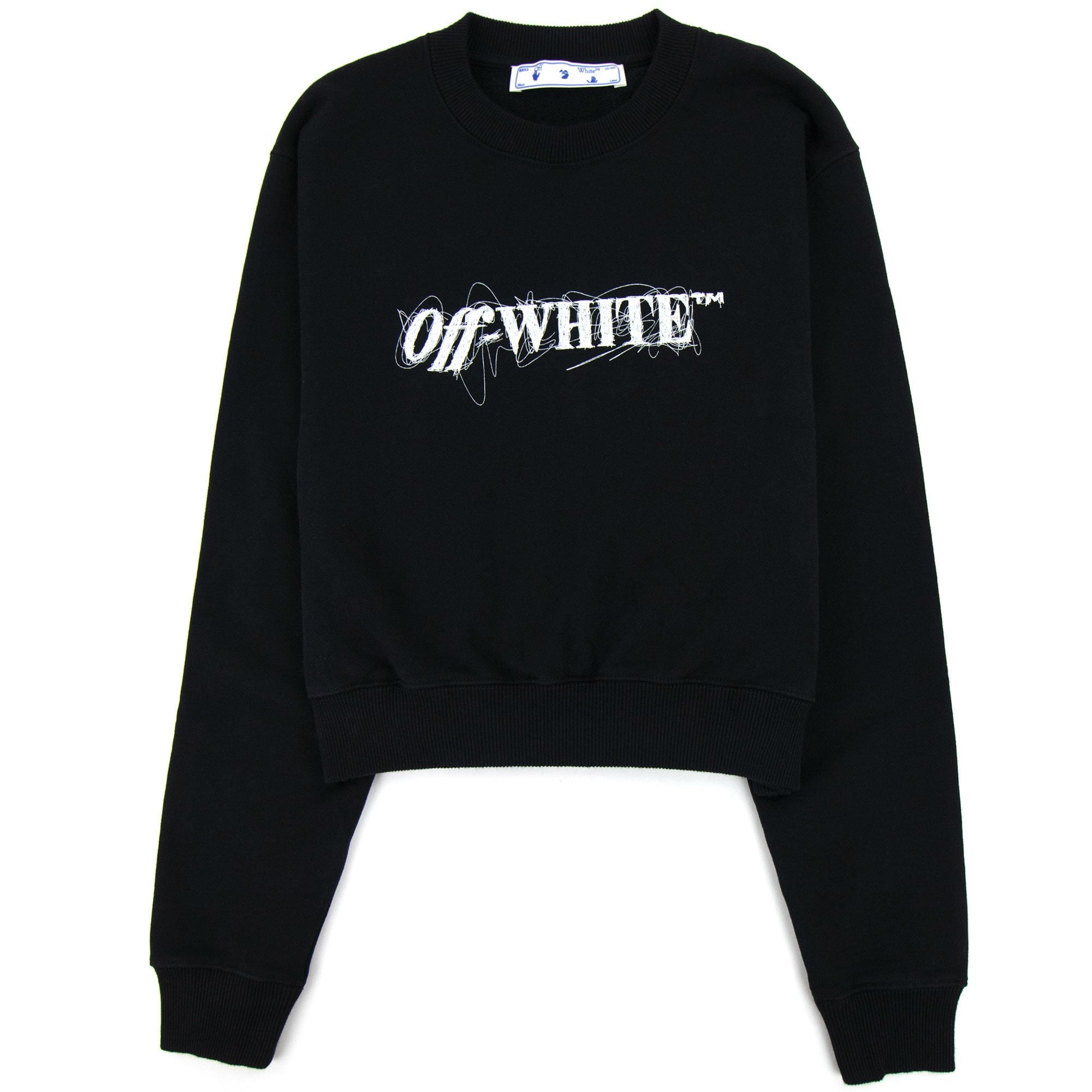 Off White Women Pen Logo Crop Crewneck Sweatshirt Black/white