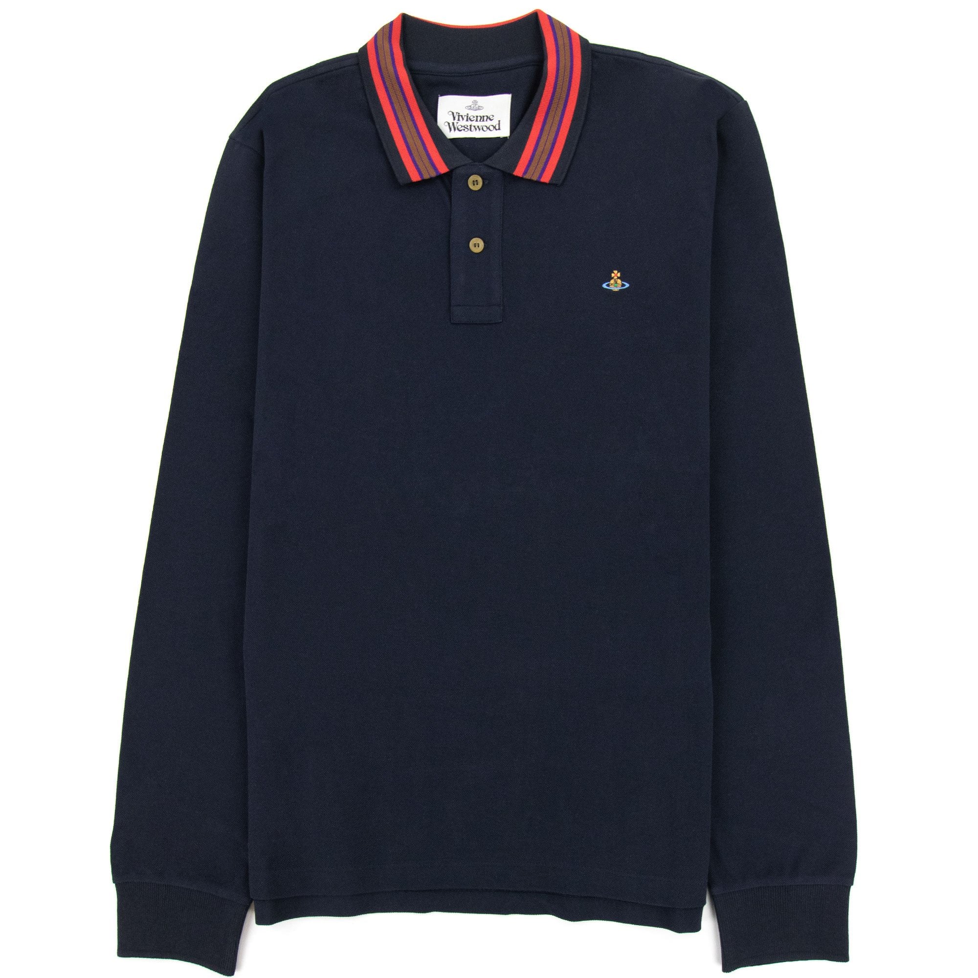 Vivienne Westwood Long Sleeve Classic Stripe Collar Polo Navy