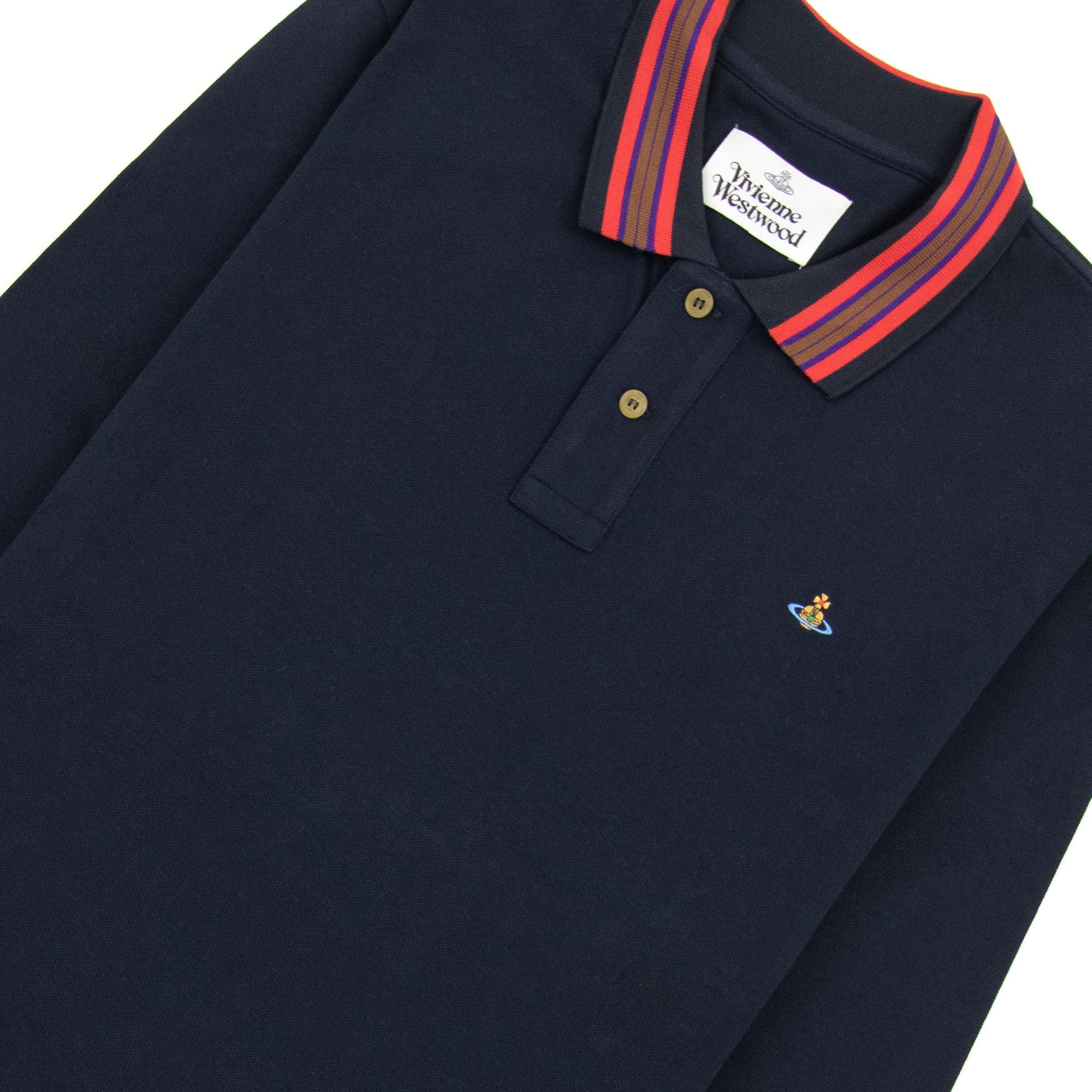 Vivienne Westwood Long Sleeve Classic Stripe Collar Polo Navy