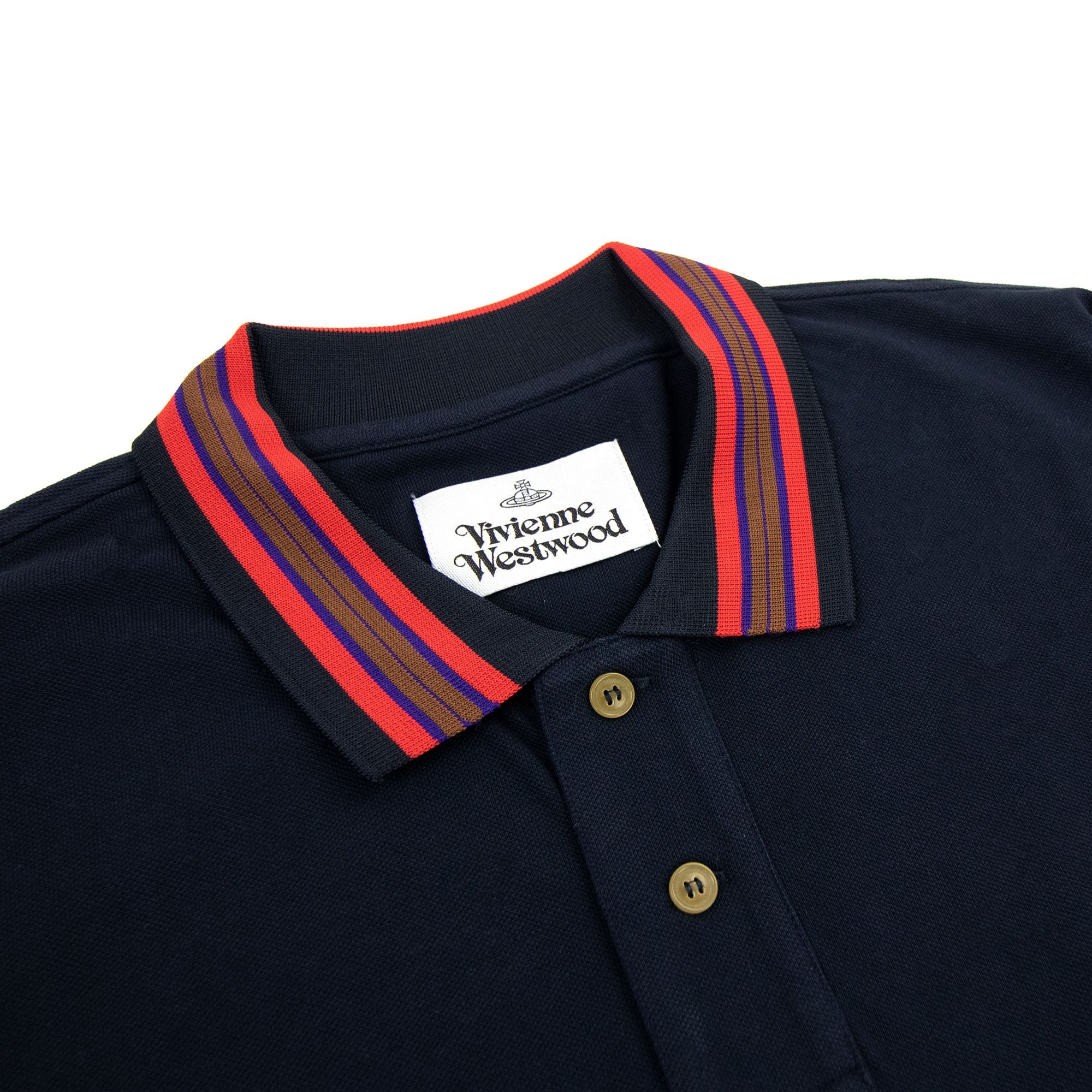 Vivienne Westwood Long Sleeve Classic Stripe Collar Polo Navy