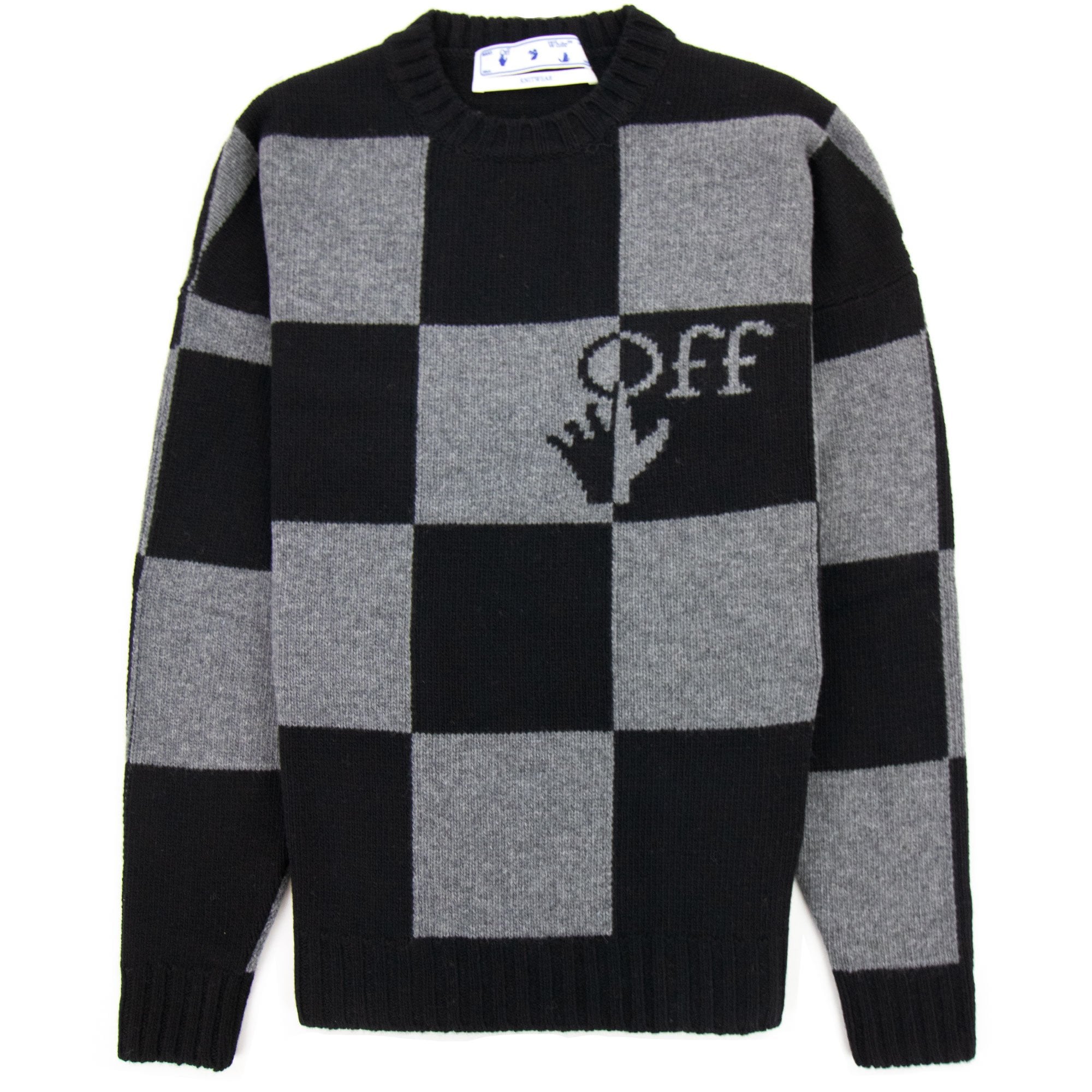Off White Check Knitted Crewnwck Sweatshirt Black/black