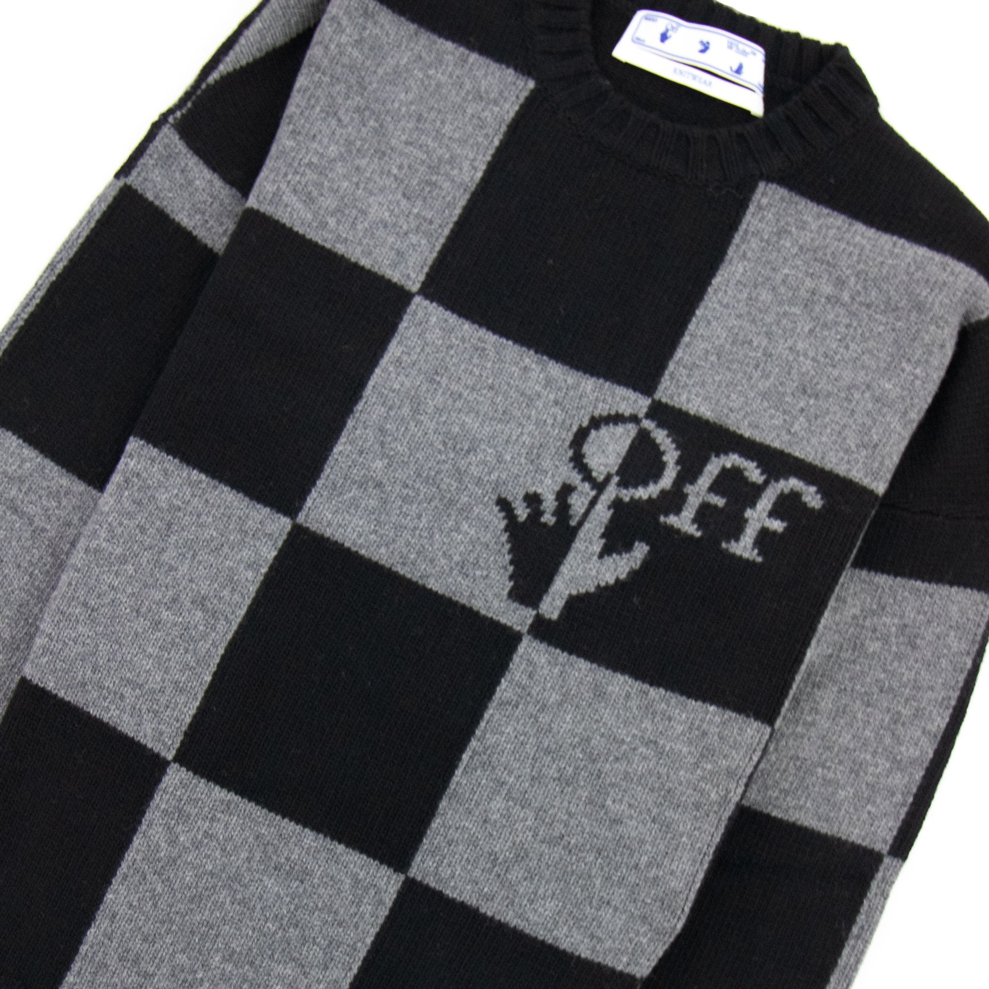Off White Check Knitted Crewnwck Sweatshirt Black/black