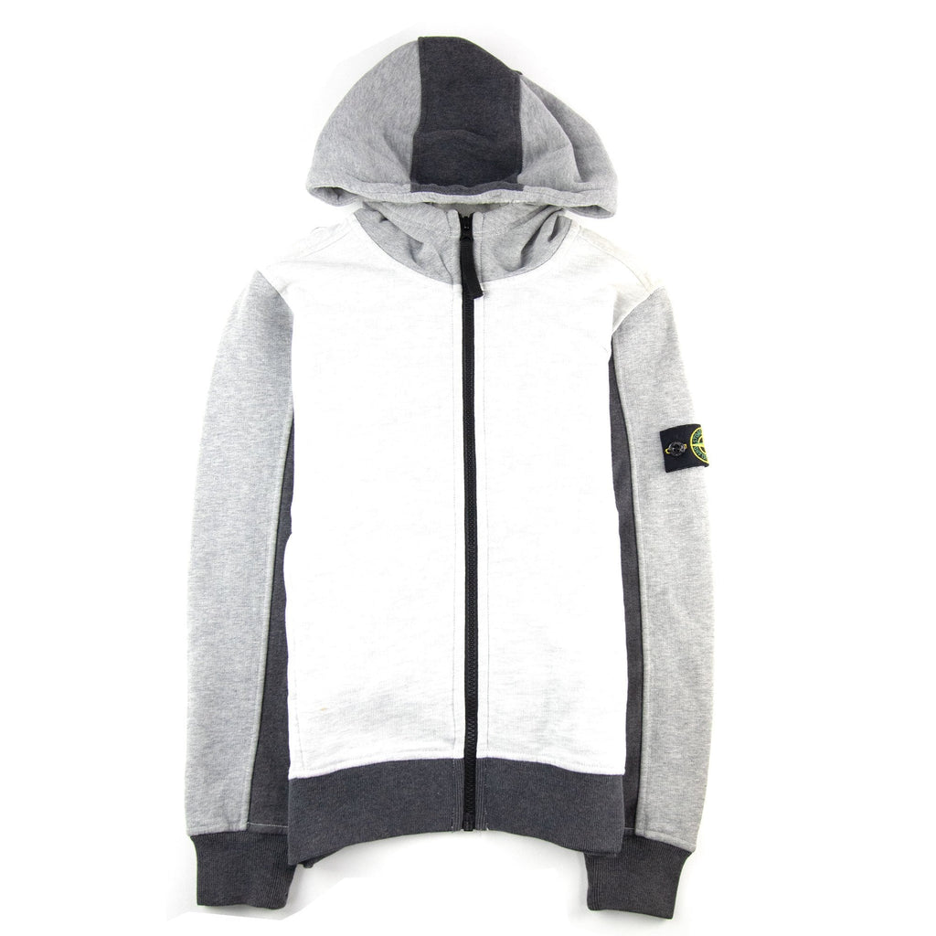 Stone Island Junior 61238 Arm Badge Zip Up Hooded Sweatshirt Grey V1063