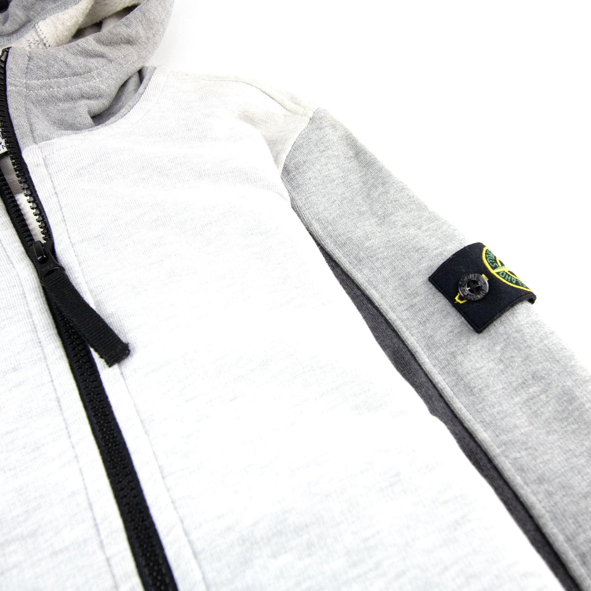 Stone Island Junior 61238 Arm Badge Zip Up Hooded Sweatshirt Grey V1063