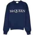 Alexander Mcqueen Embroidered Crew Neck Knitted Jumper Navy 4112